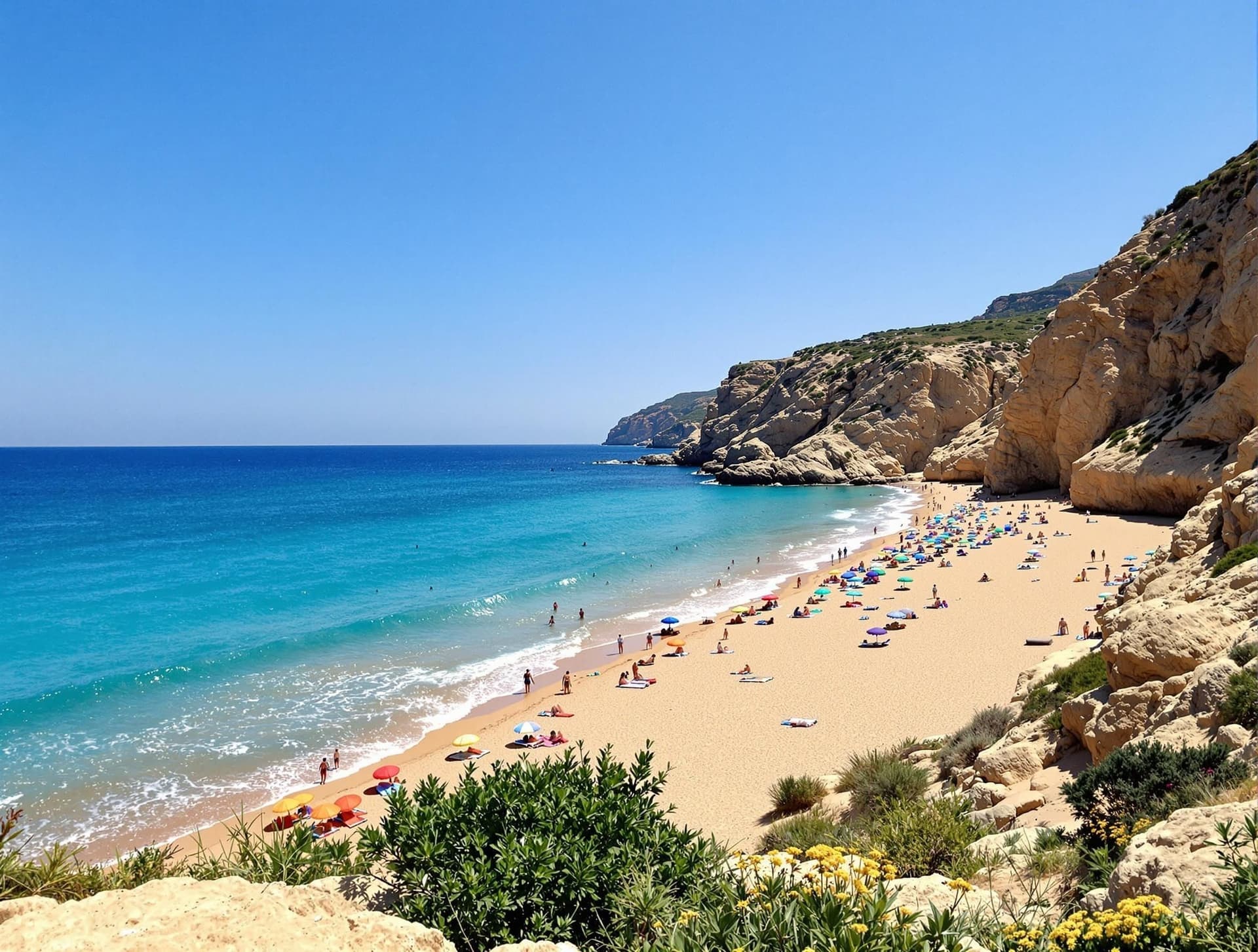 San Leone-stranden nära Agrigento, Sicilien, med gyllene sand och turkost vatten