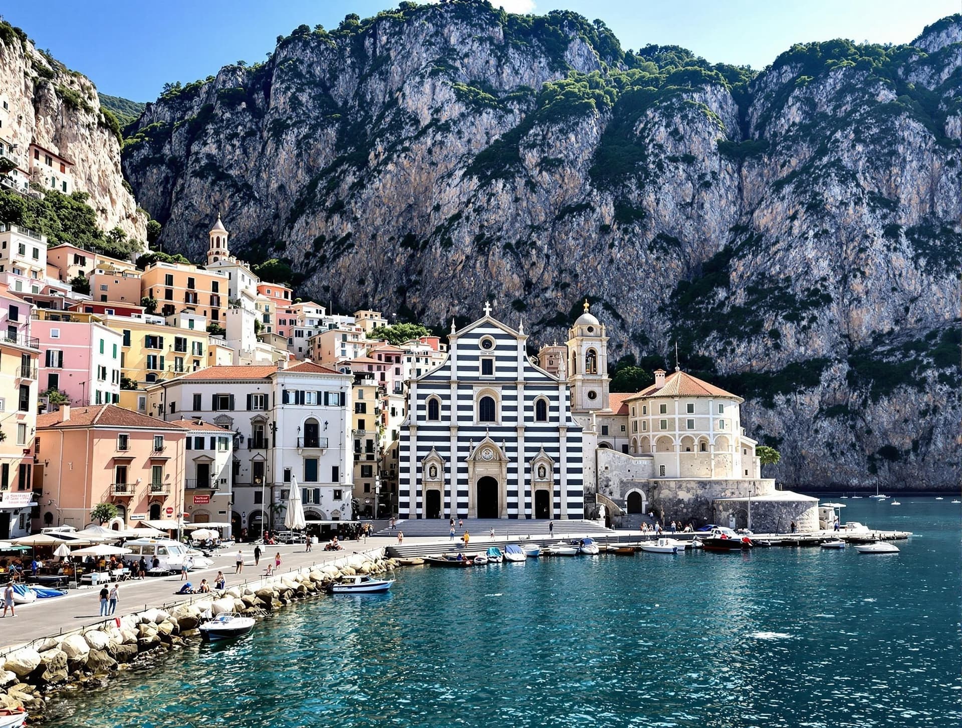 Amalfi stad på Amalfikusten med dess medeltida arkitektur och imponerande katedral