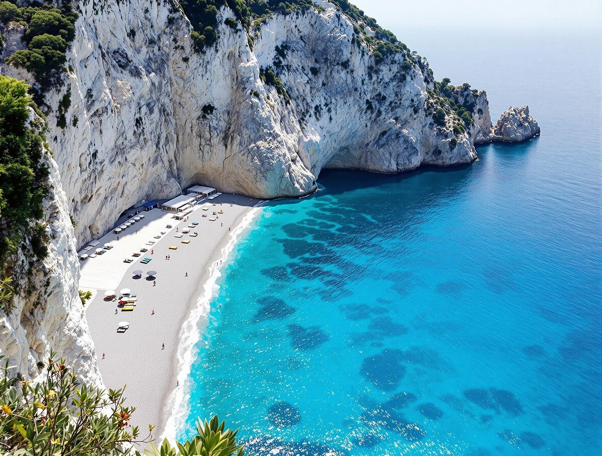 Spiaggia del Duoglio nära Amalfi på Amalfikusten, en vacker avskild strand med kristallklart turkost vatten