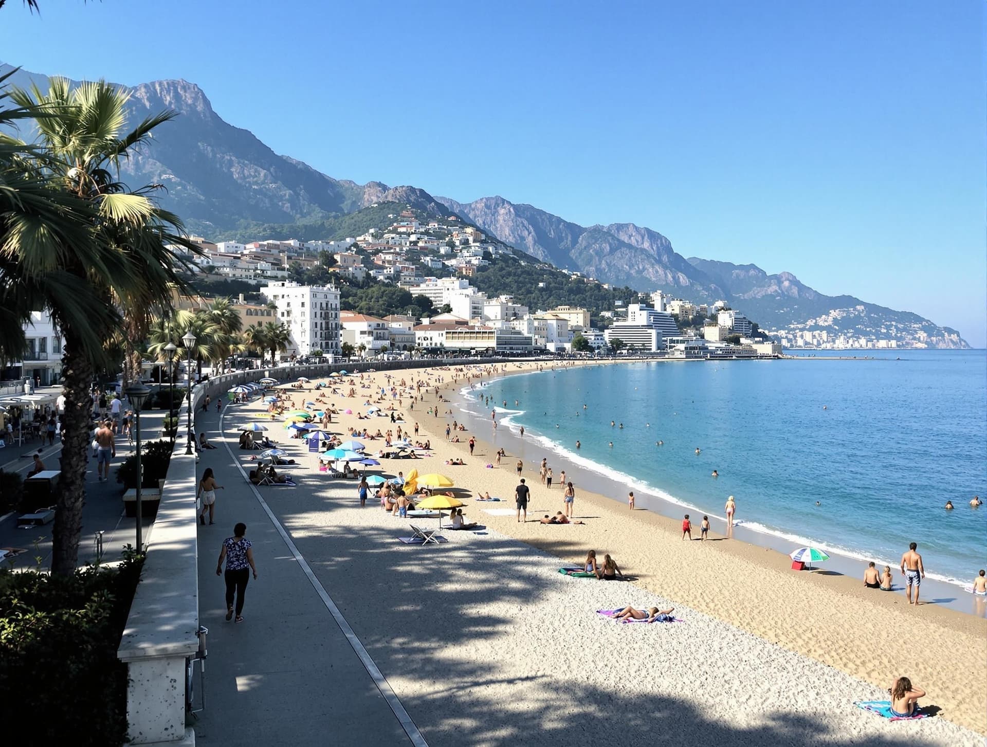 Spiaggia di Maiori på Amalfikusten, den längsta sandstranden på kusten