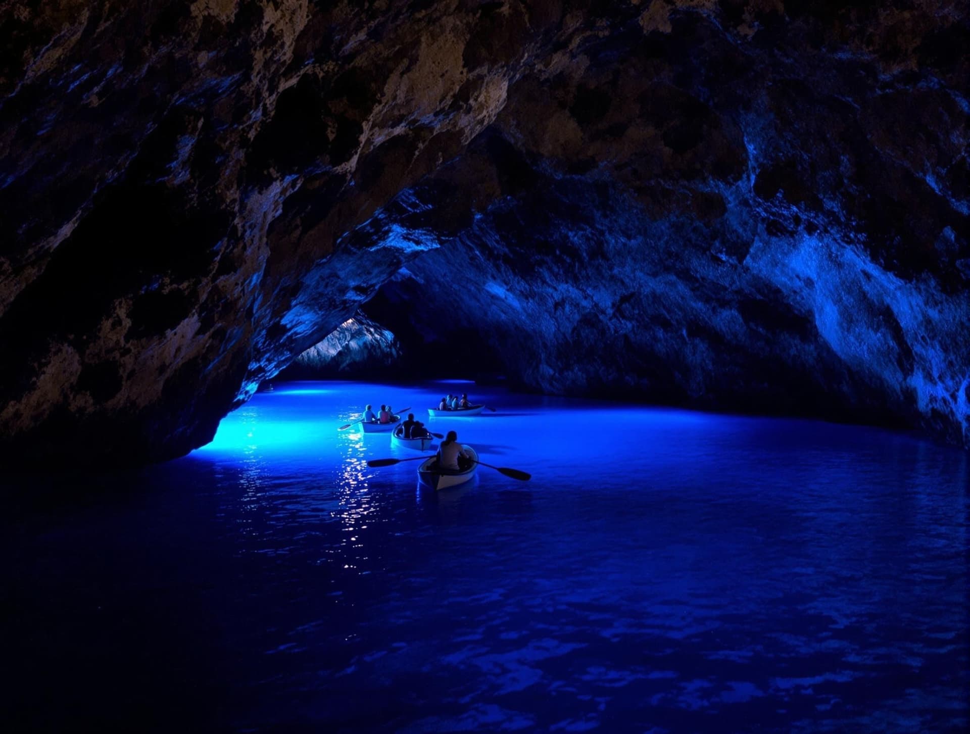 Blå grottan (Grotta Azzurra) på Capri med intensivt blått lysande vatten