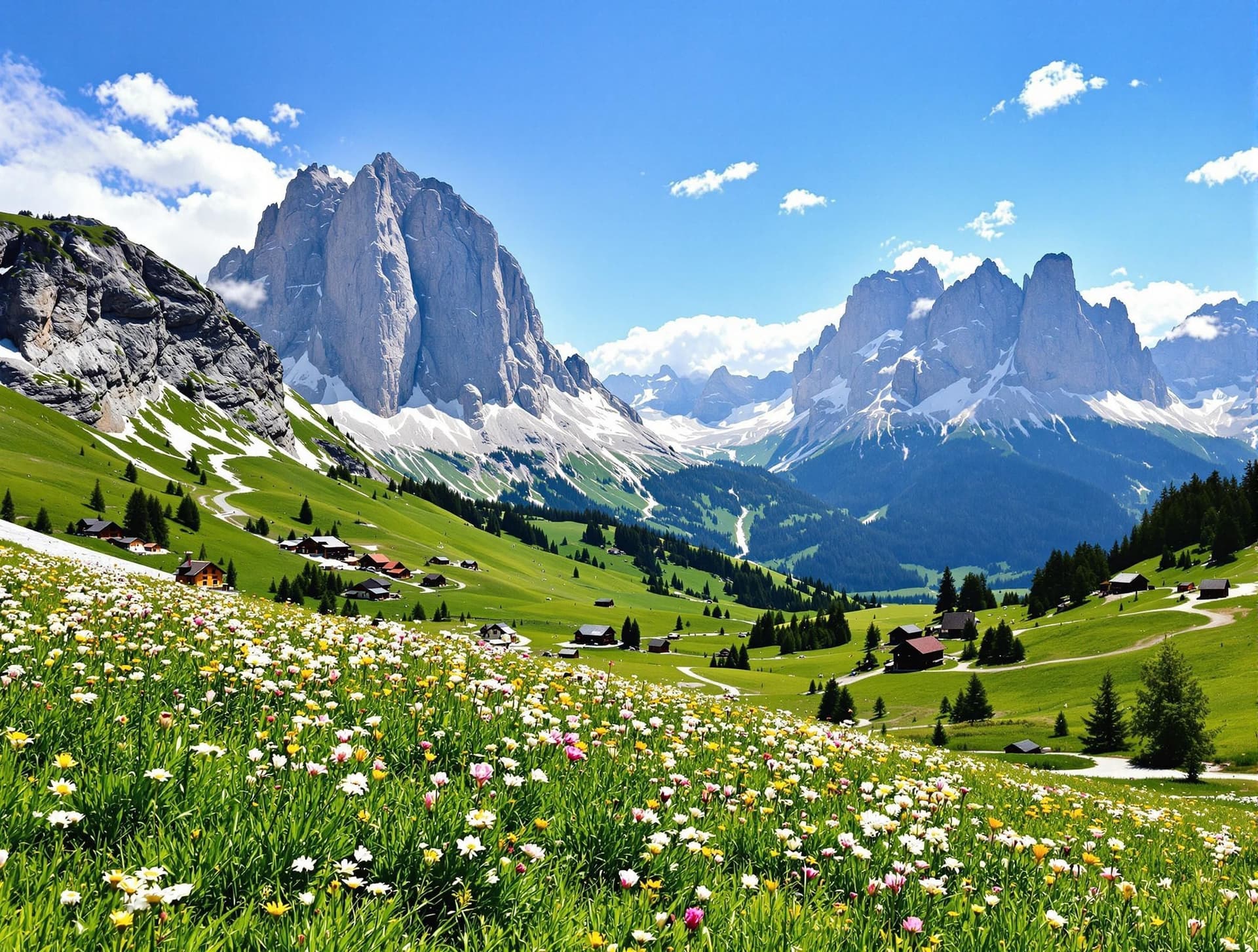 Alpe di Siusi (Seiser Alm) i Dolomiterna, Europas största höghöjdsäng med vidsträckta gröna ängar