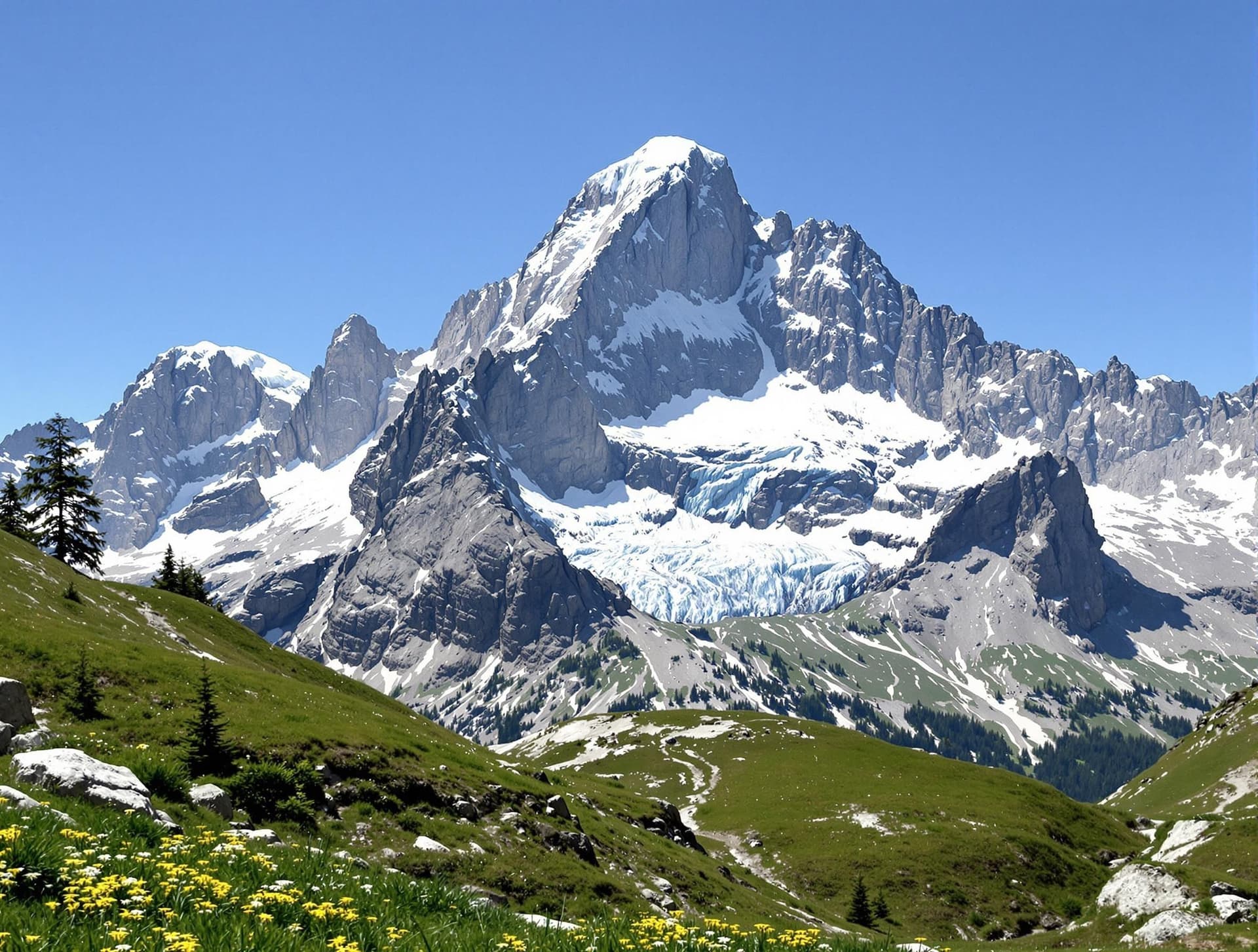 Marmolada i Dolomiterna, den högsta toppen (3343 m) med sin glaciär och dramatiska klippor