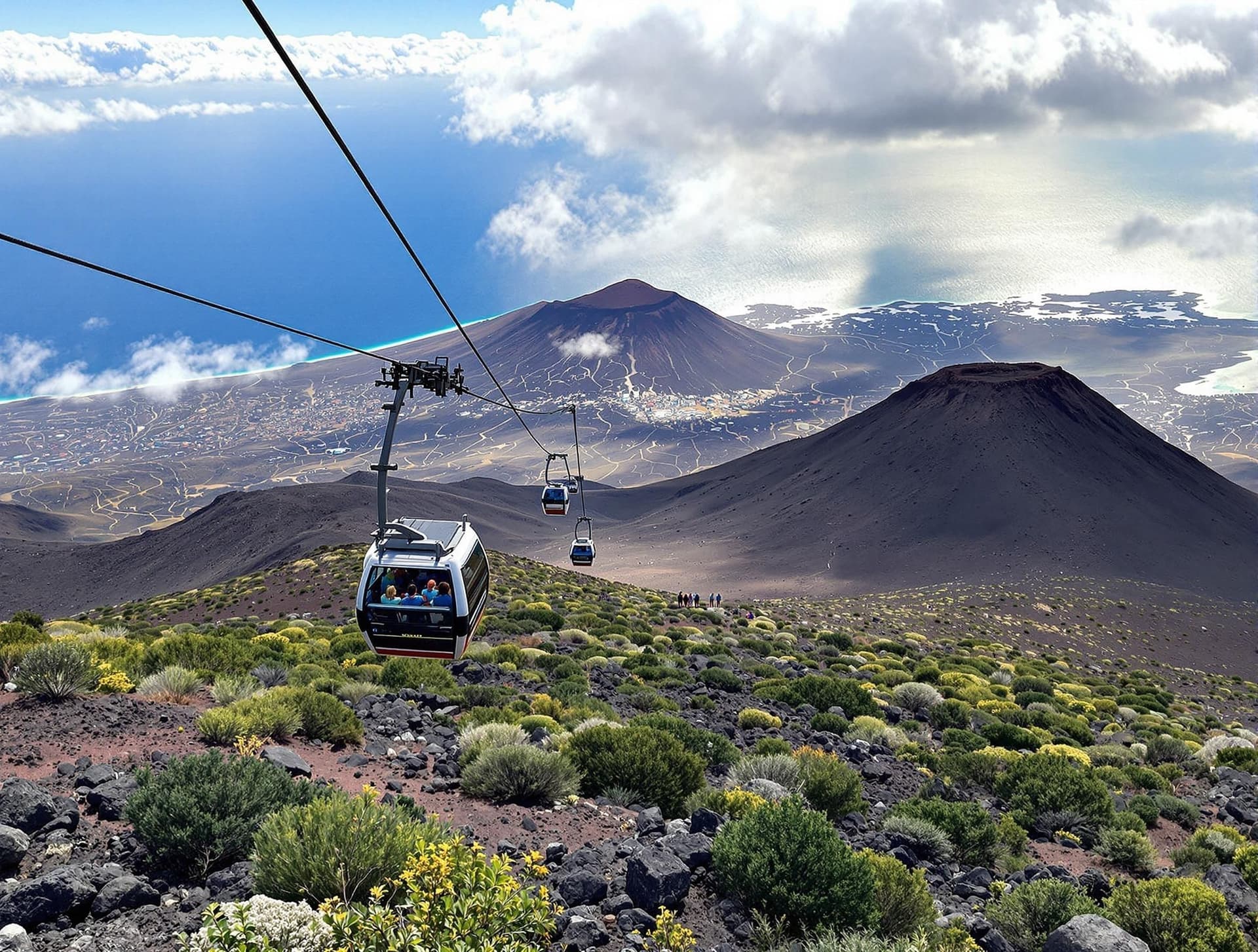 Kabinbanan på Etna som tar besökare upp för vulkanens sluttningar, med dramatiska vyer över landskapet