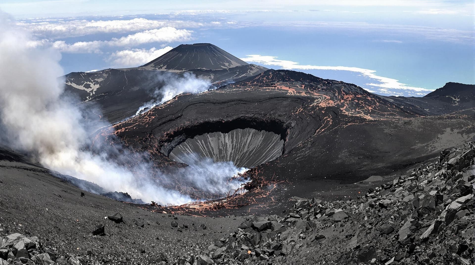 Panoramautsikt över Etna-vulkanen på Sicilien med dess dramatiska landskap av svart lava