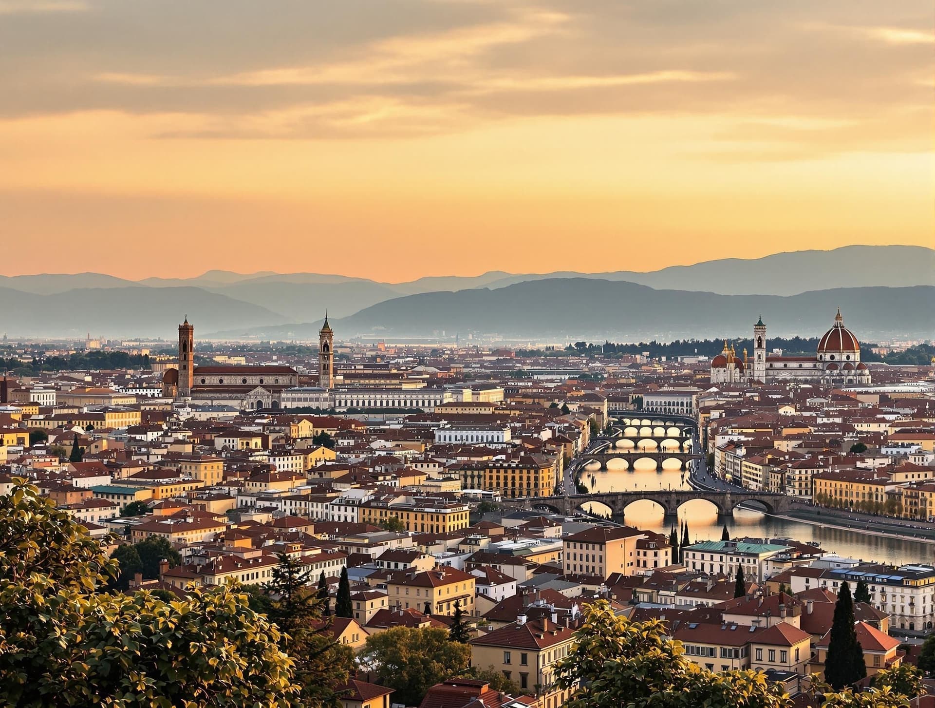 Panoramautsikt över Florens från Piazzale Michelangelo vid solnedgången