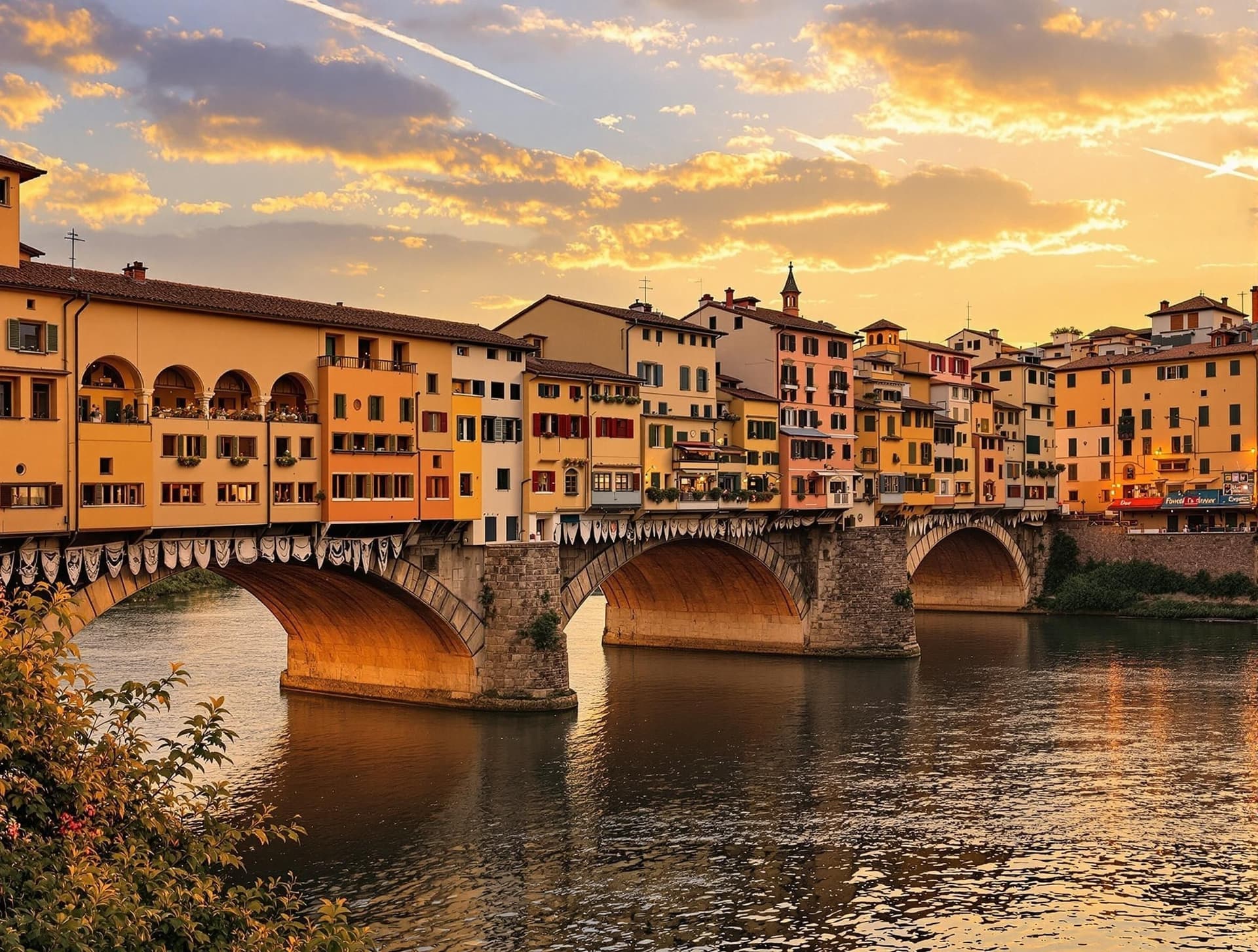 Florens med den berömda Ponte Vecchio-bron över Arno-floden, Italien