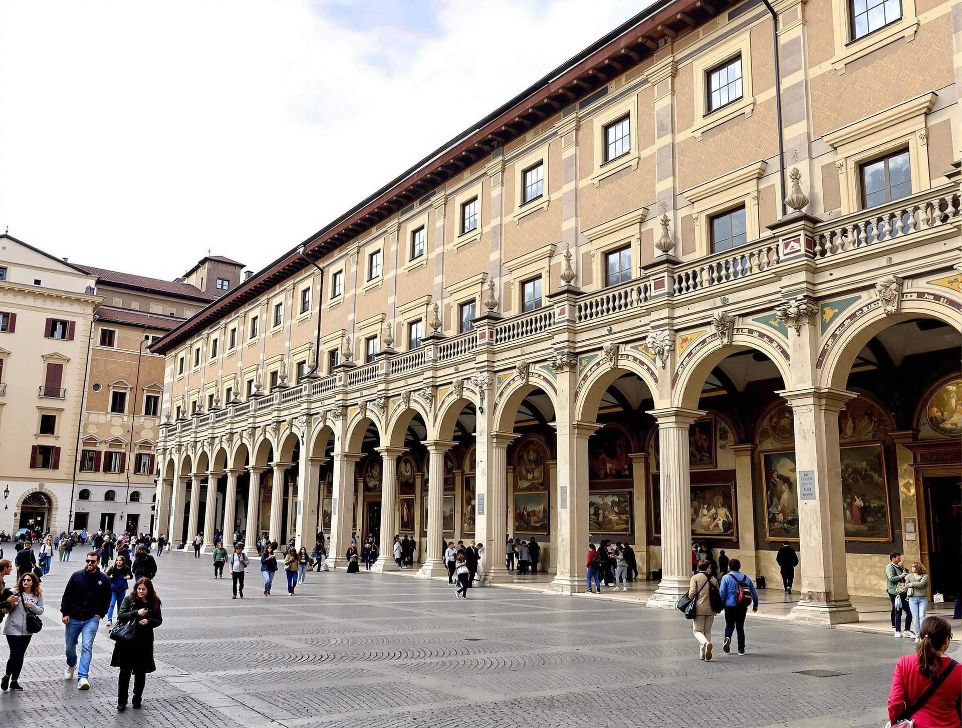 Uffizigalleriet i Florens, exteriör av den historiska byggnaden