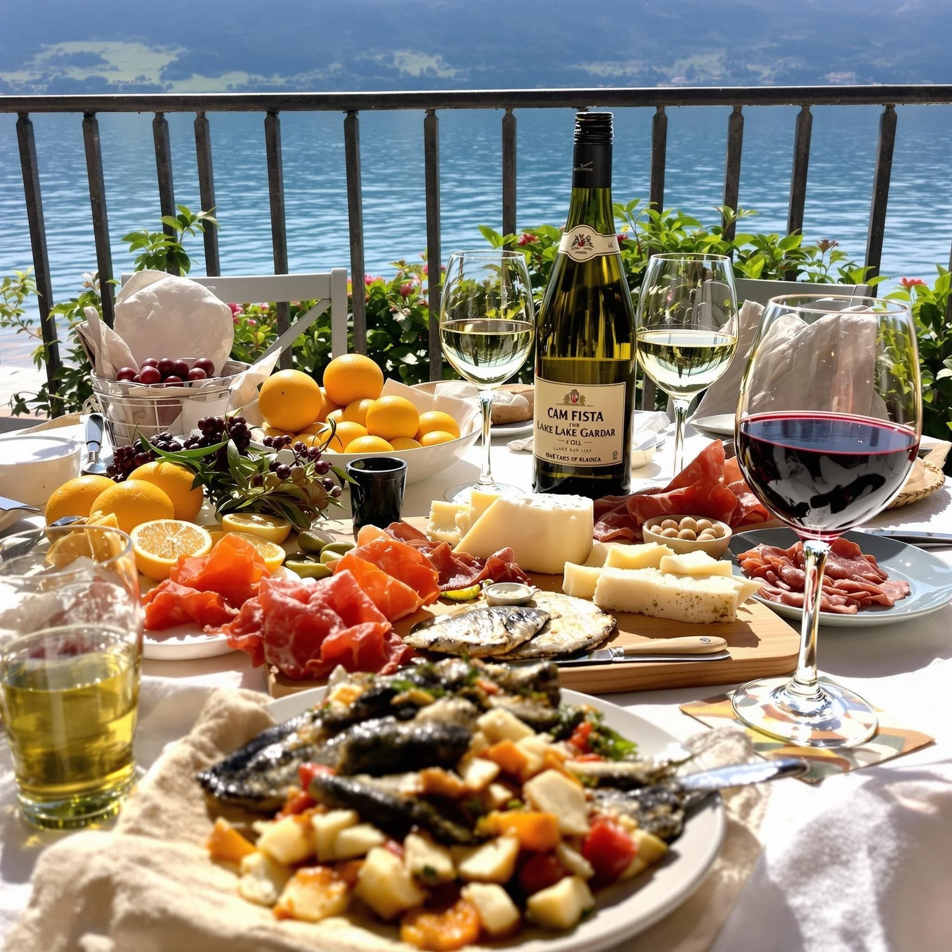 Traditionell mat och vin från Gardasjön med lokala specialiteter som fisk, olivolja, citrusfrukter och vin