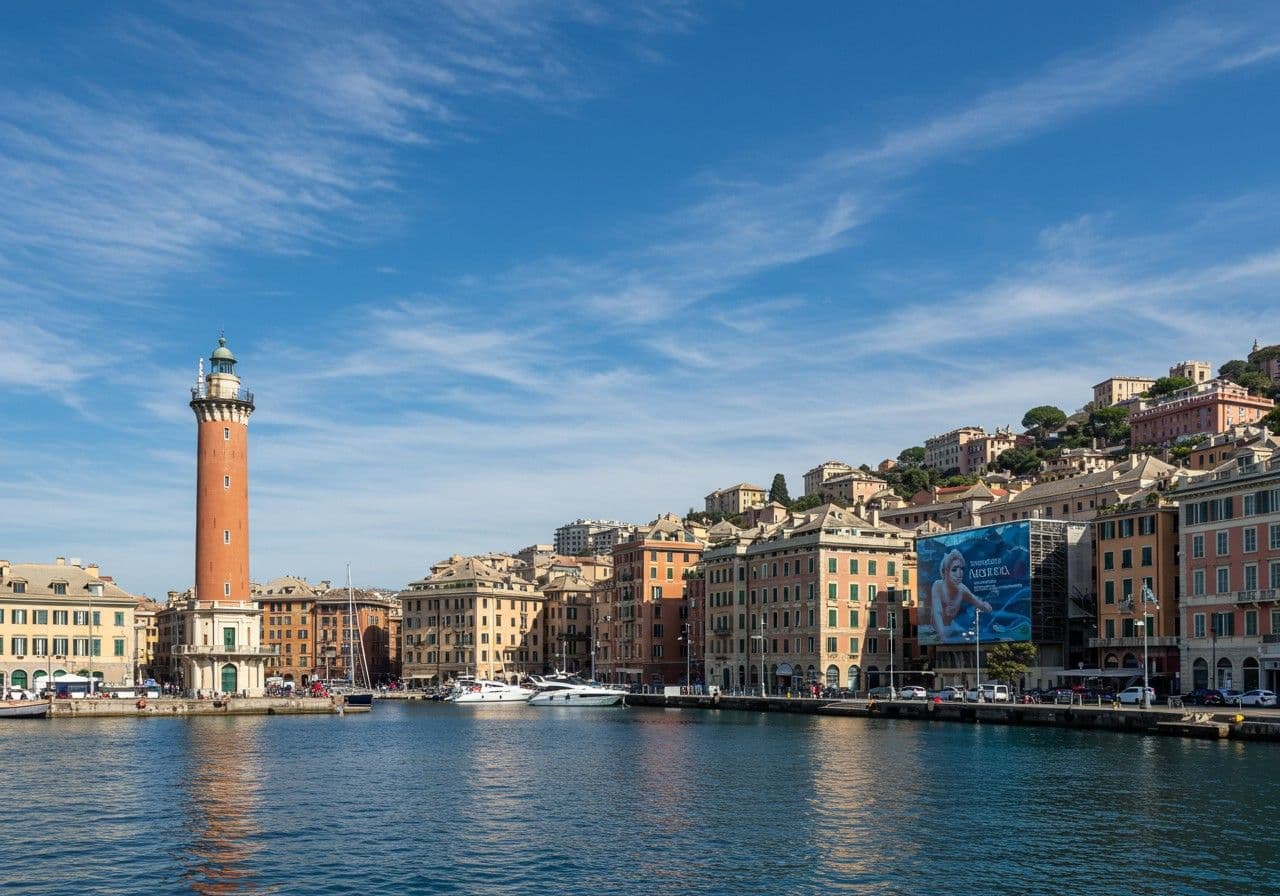 Genua med dess historiska hamn och arkitektur