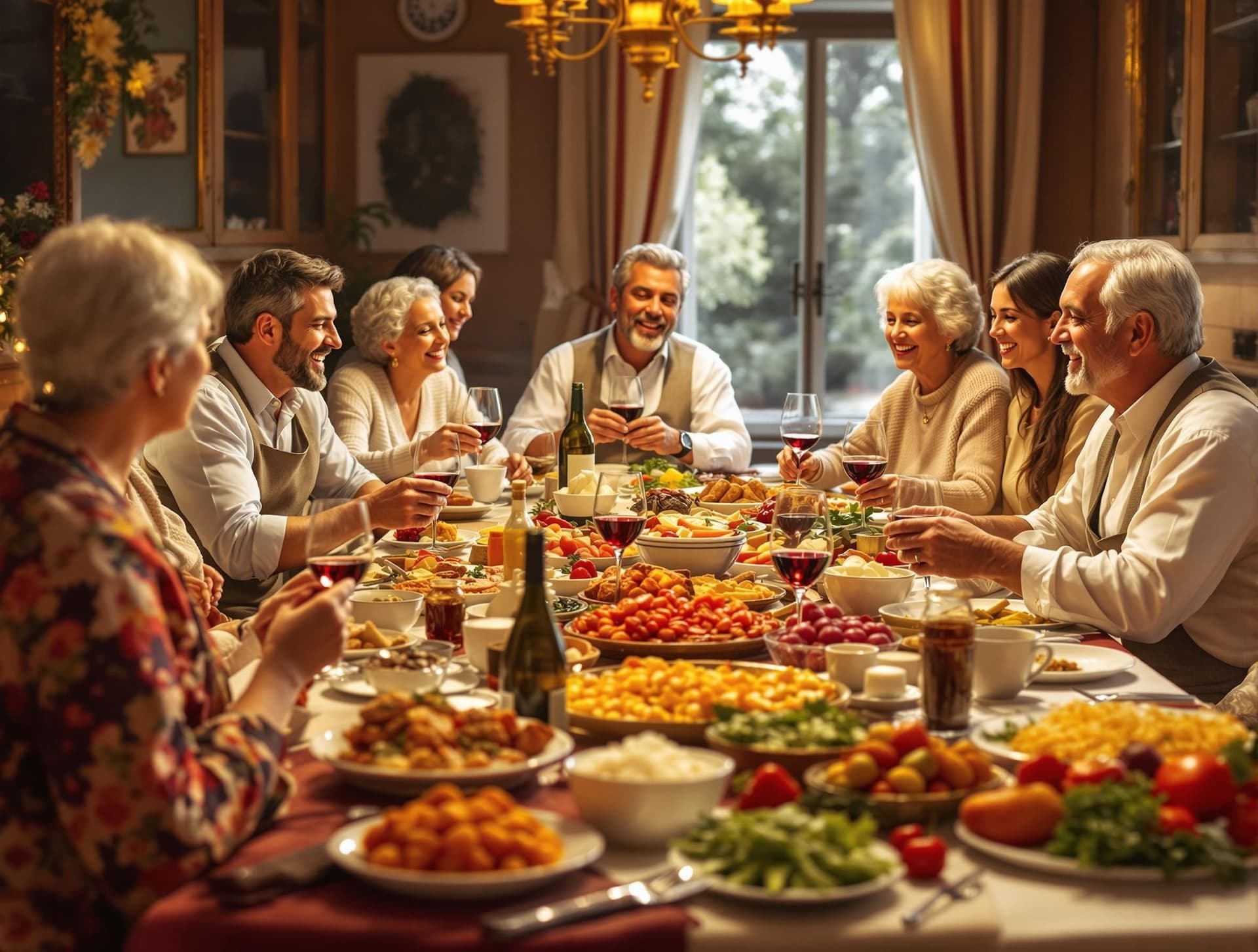 Italienska traditioner och etikett med en familj som samlas runt ett stort bord för en traditionell italiensk söndagsmiddag