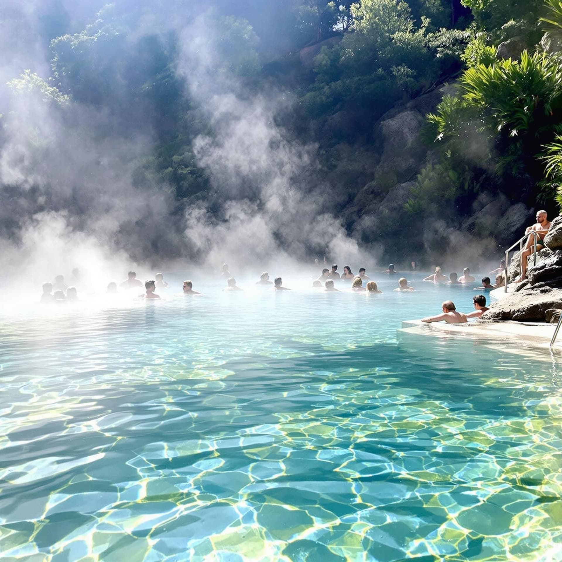 Termalbad på Ischia, en vacker termisk pool med ångande mineralvatten