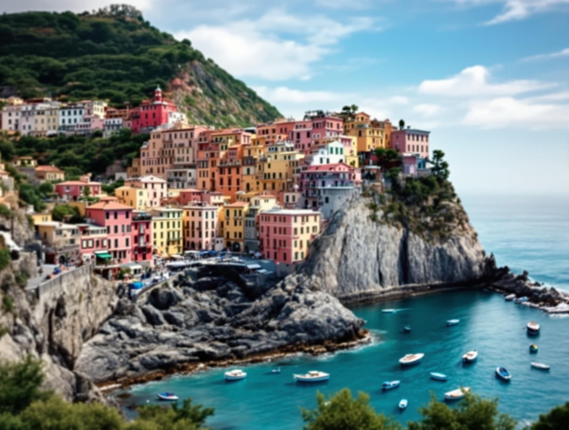 Cinque Terre i Ligurien, Italien, med färgglada hus som klänger på klipporna vid Medelhavet
