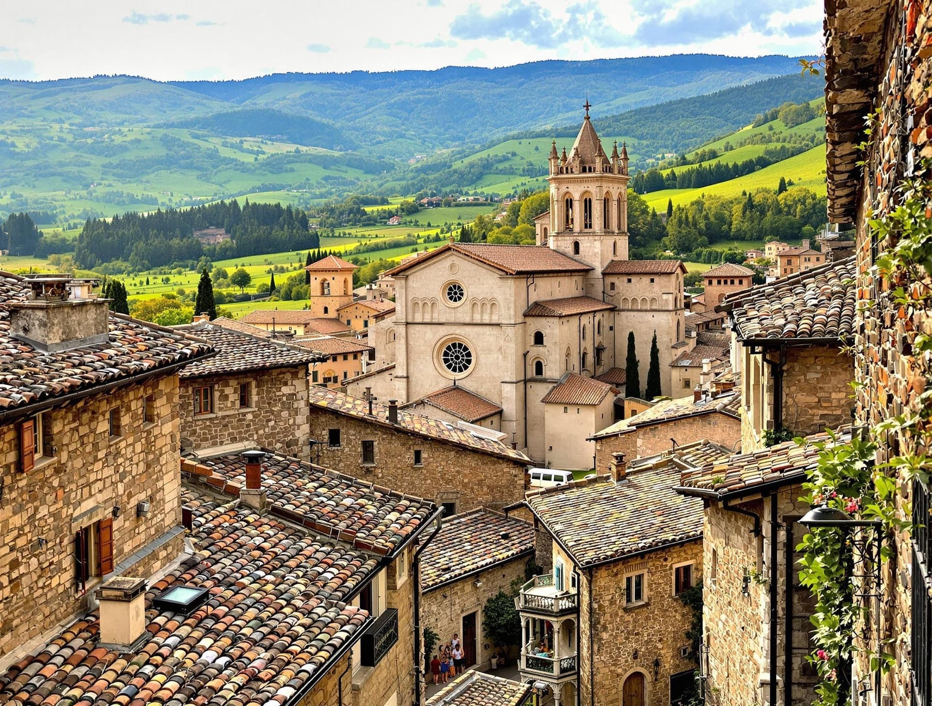 Assisi i Umbrien, Italien, med den berömda basilikan San Francesco d'Assisi
