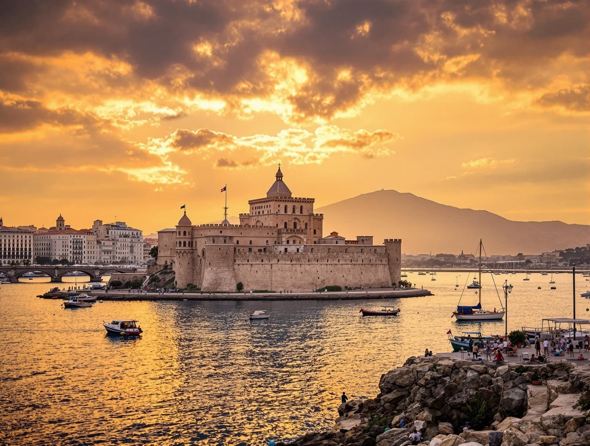 Castel dell'Ovo i Neapel, det medeltida slottet på en liten ö i Neapelbukten