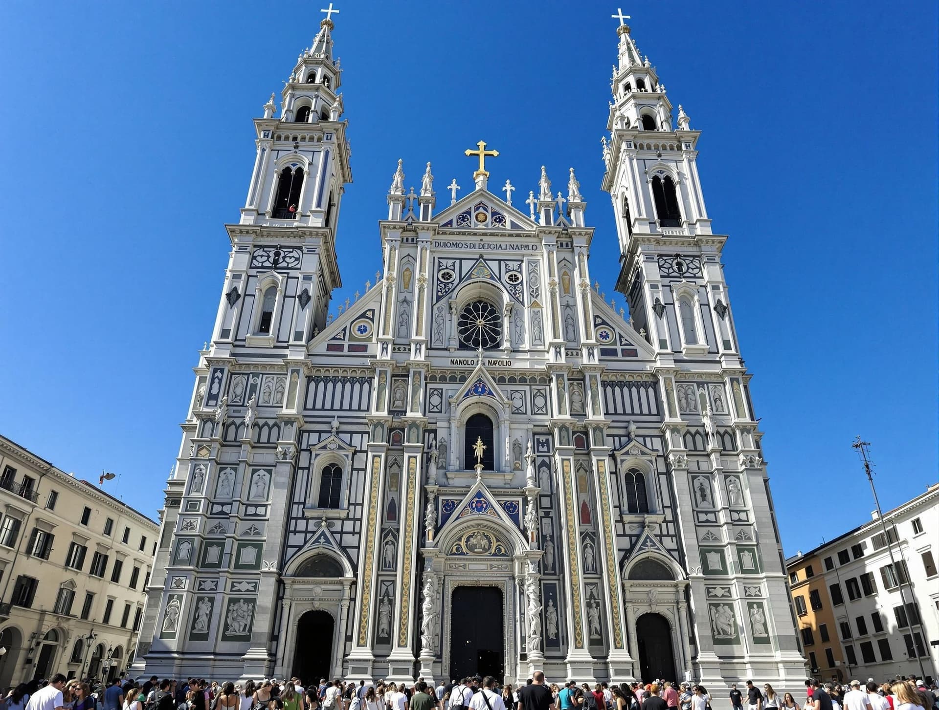 Fasaden på Neapels katedral (Duomo di Napoli) med dess gotiska arkitektur