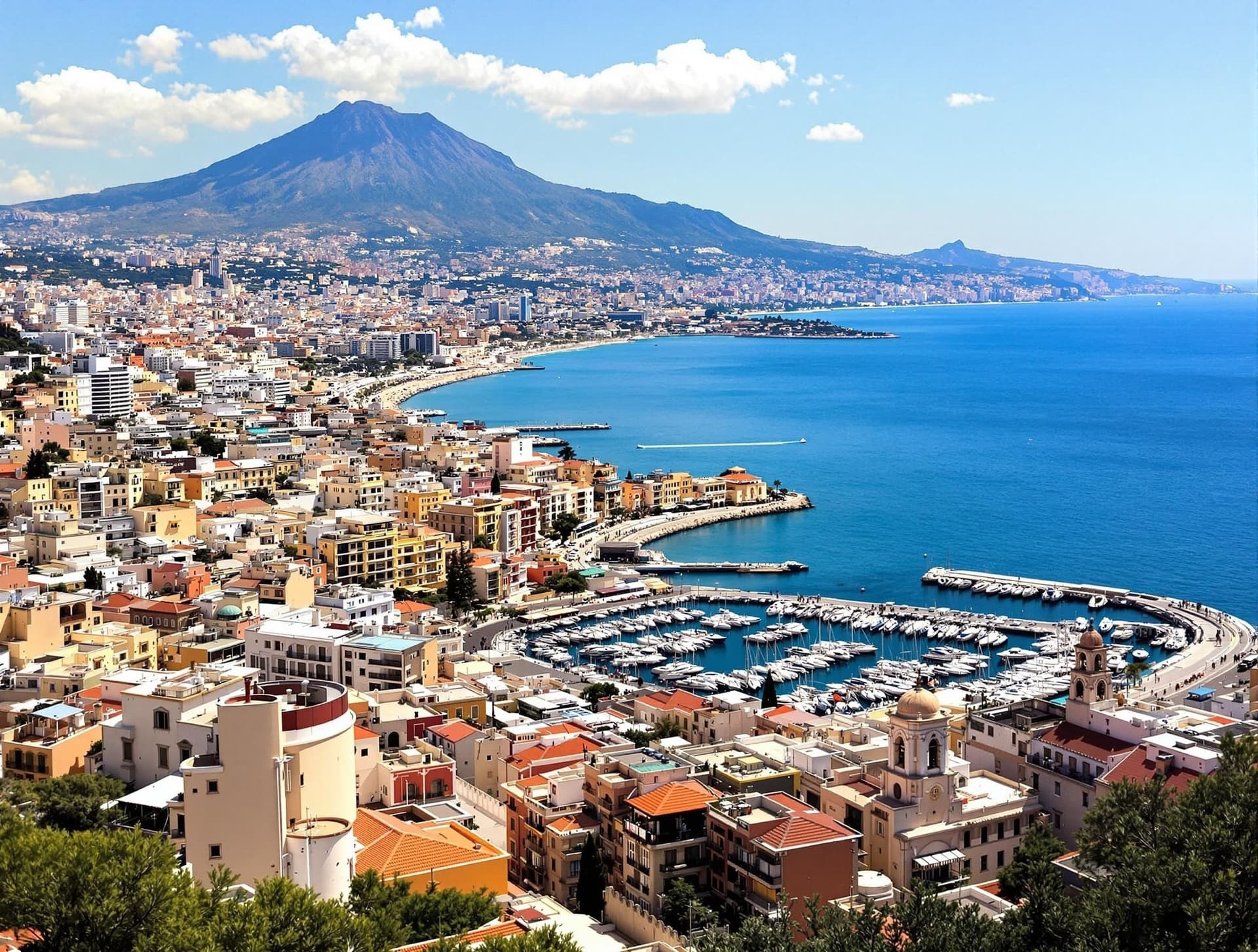 Panoramautsikt över Neapel med Vesuvius i bakgrunden