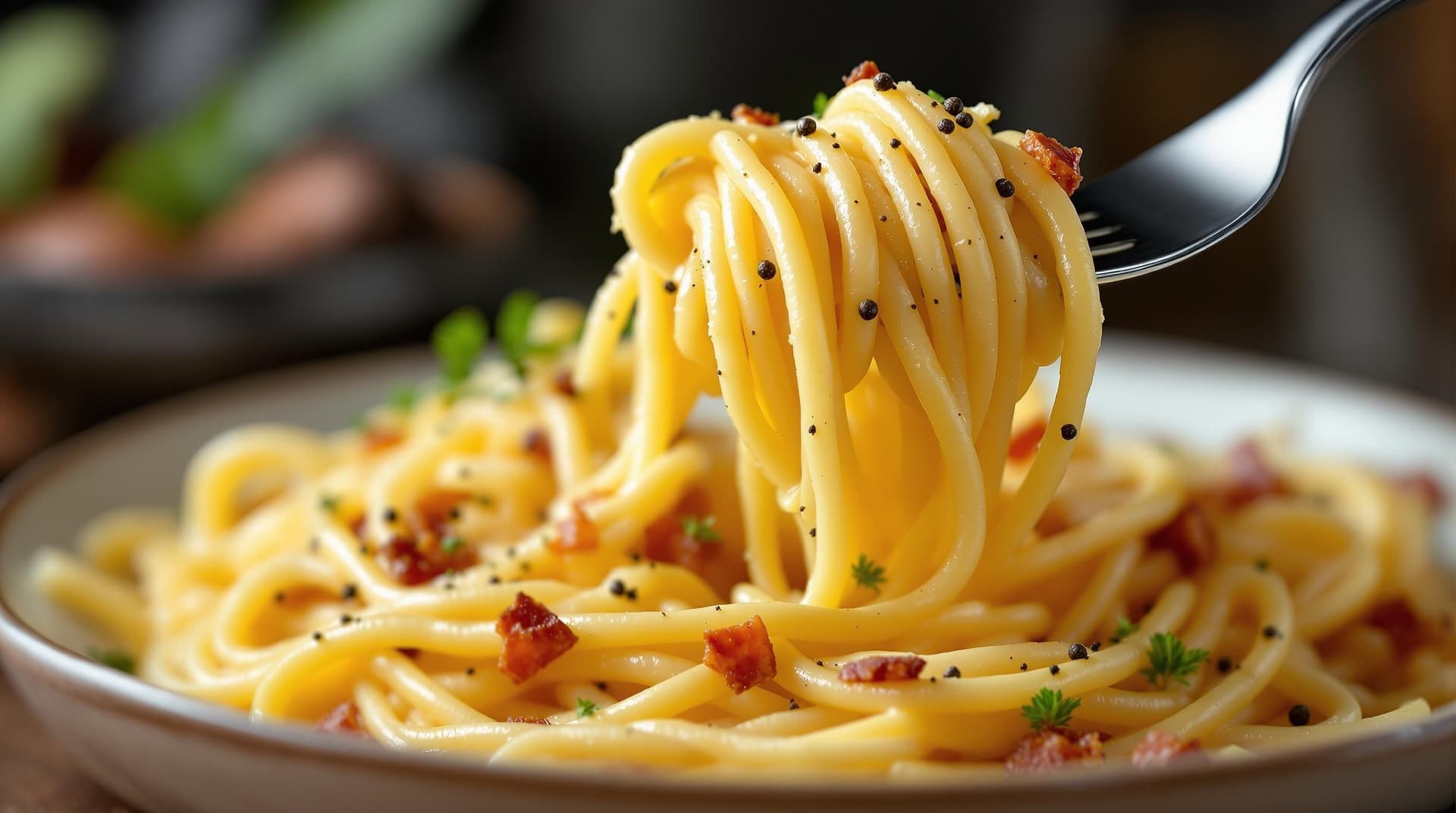 Pasta Carbonara med krämig ägg- och pecorinosås och pancetta
