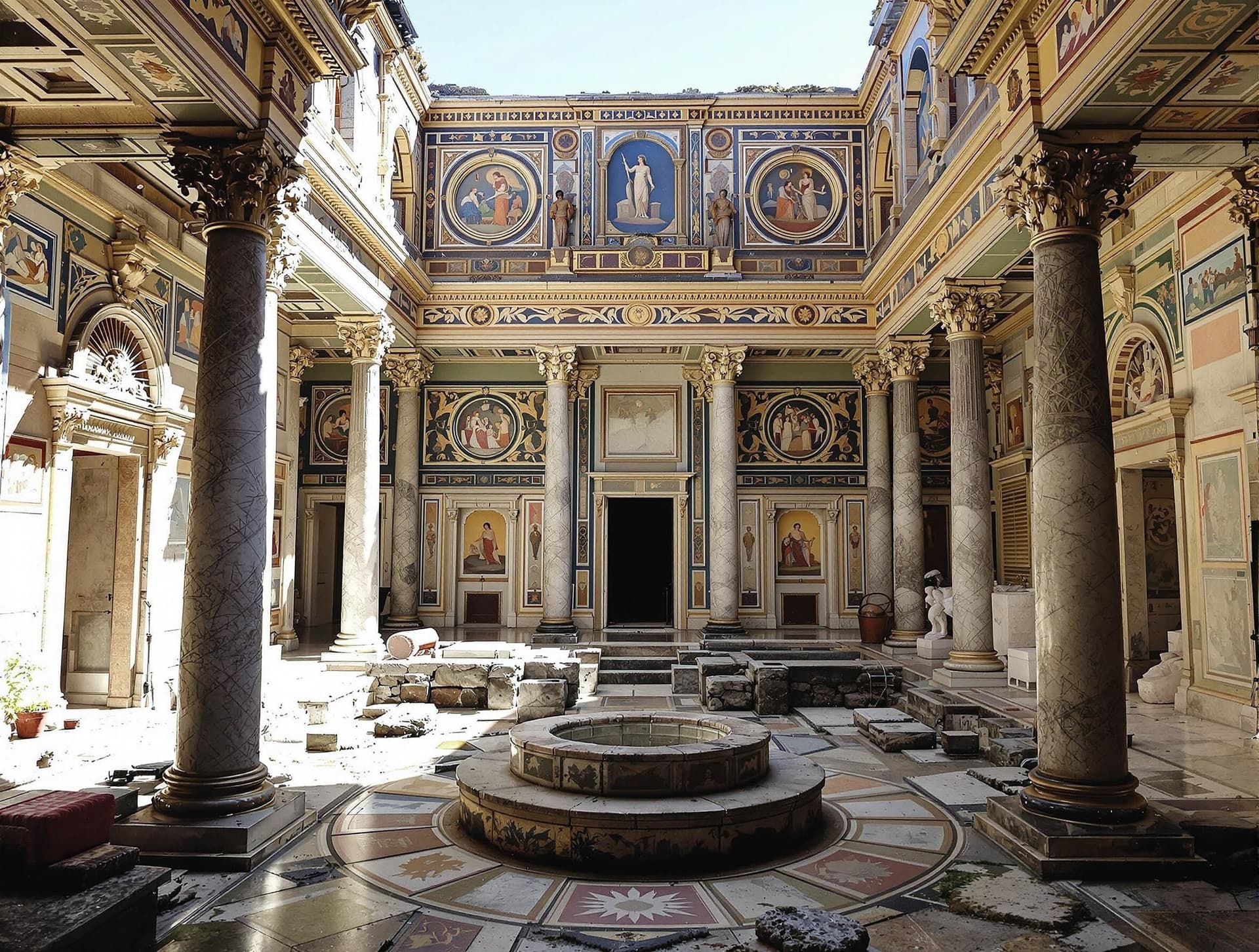 Casa del Fauno i Pompeji, Italien, ett av de största och mest luxuösa privata hemmen, med atrium och mosaiker