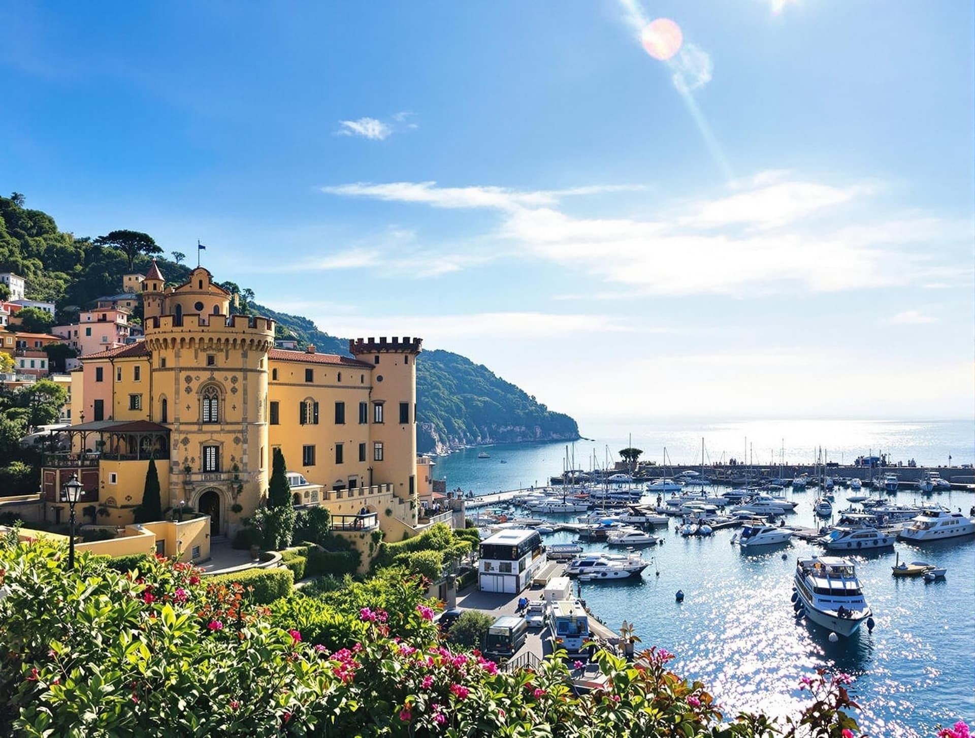 Castello Brown i Portofino, Italien, ett historiskt slott från 1500-talet på en höjd ovanför byn