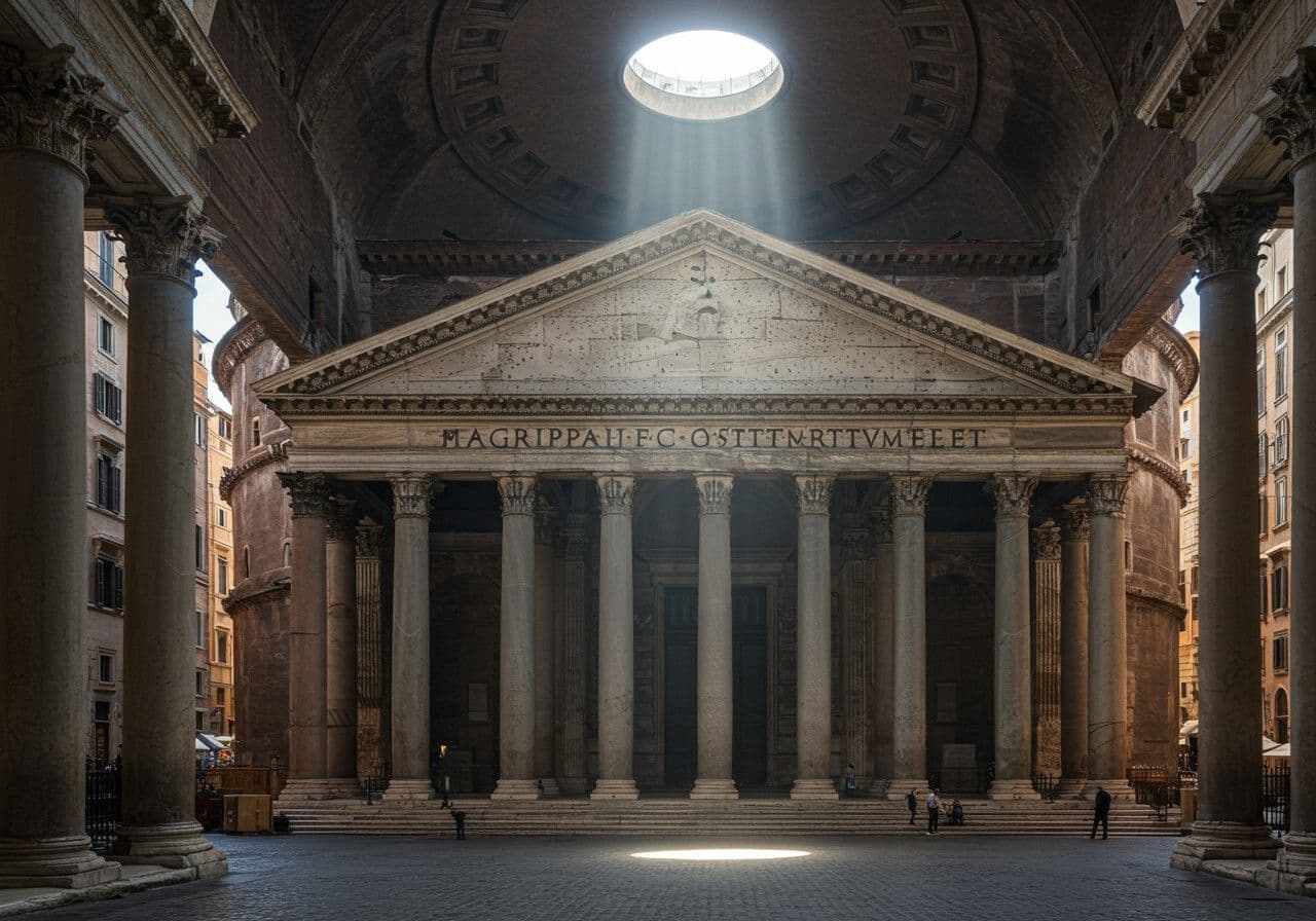Pantheon med ljusstråle genom öppningen i kupolen
