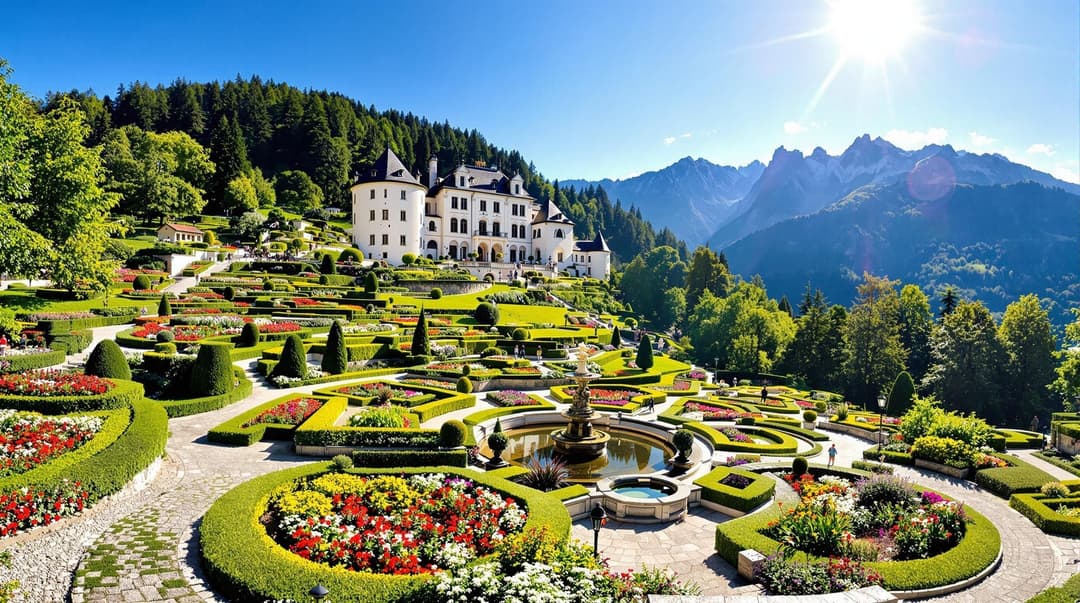 Slottet Trauttmansdorff i Merano, Sydtyrolen, med dess spektakulära botaniska trädgårdar och terrasserade anläggningar
