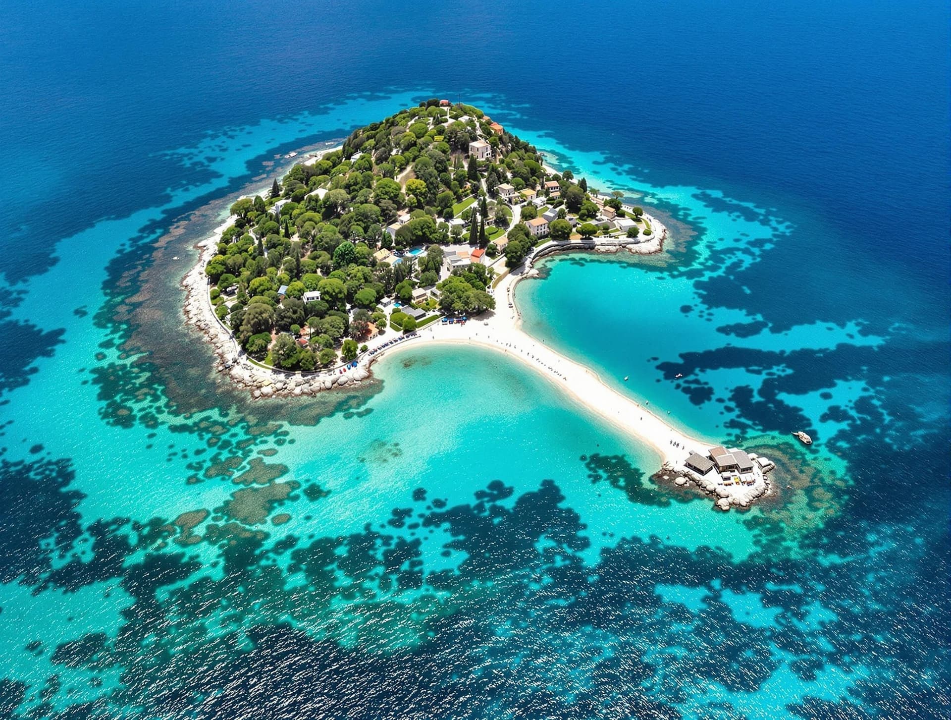 Isola Bella, den lilla vackra ön vid foten av Taormina, Sicilien, förbunden med fastlandet via en smal sandbank