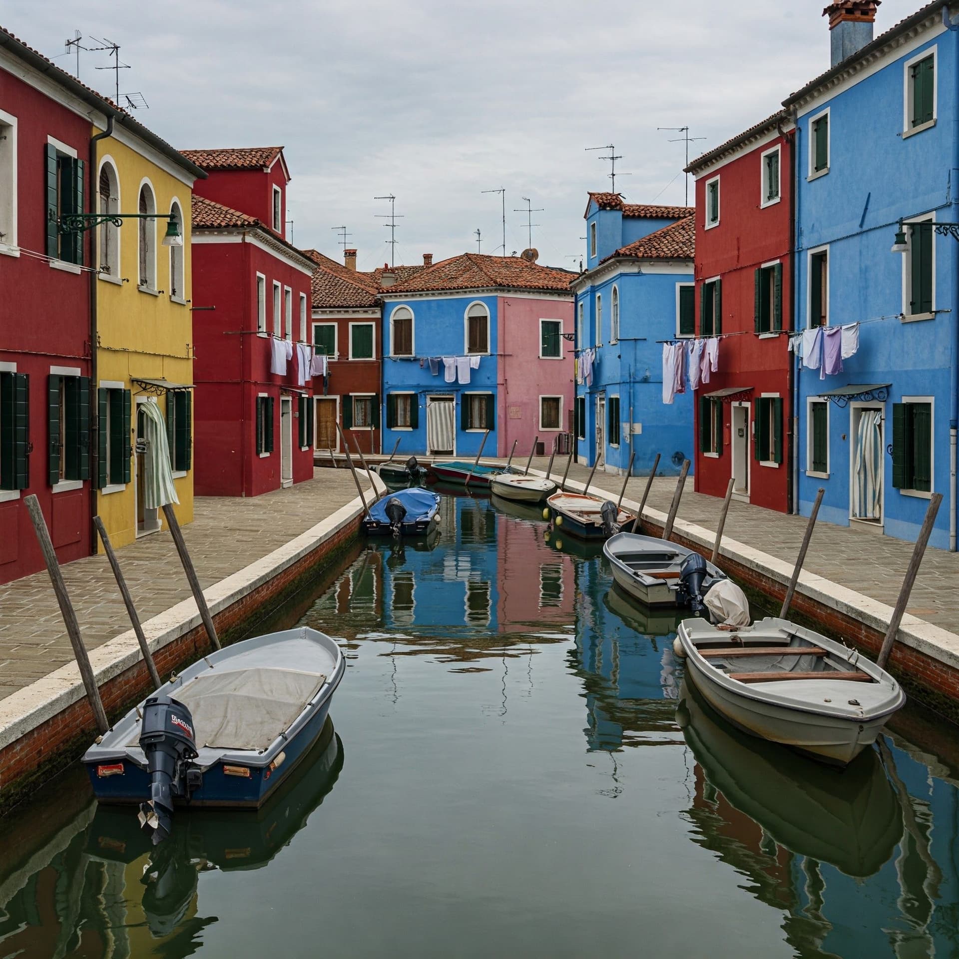 Färgglada hus på ön Burano i Venediglagunens