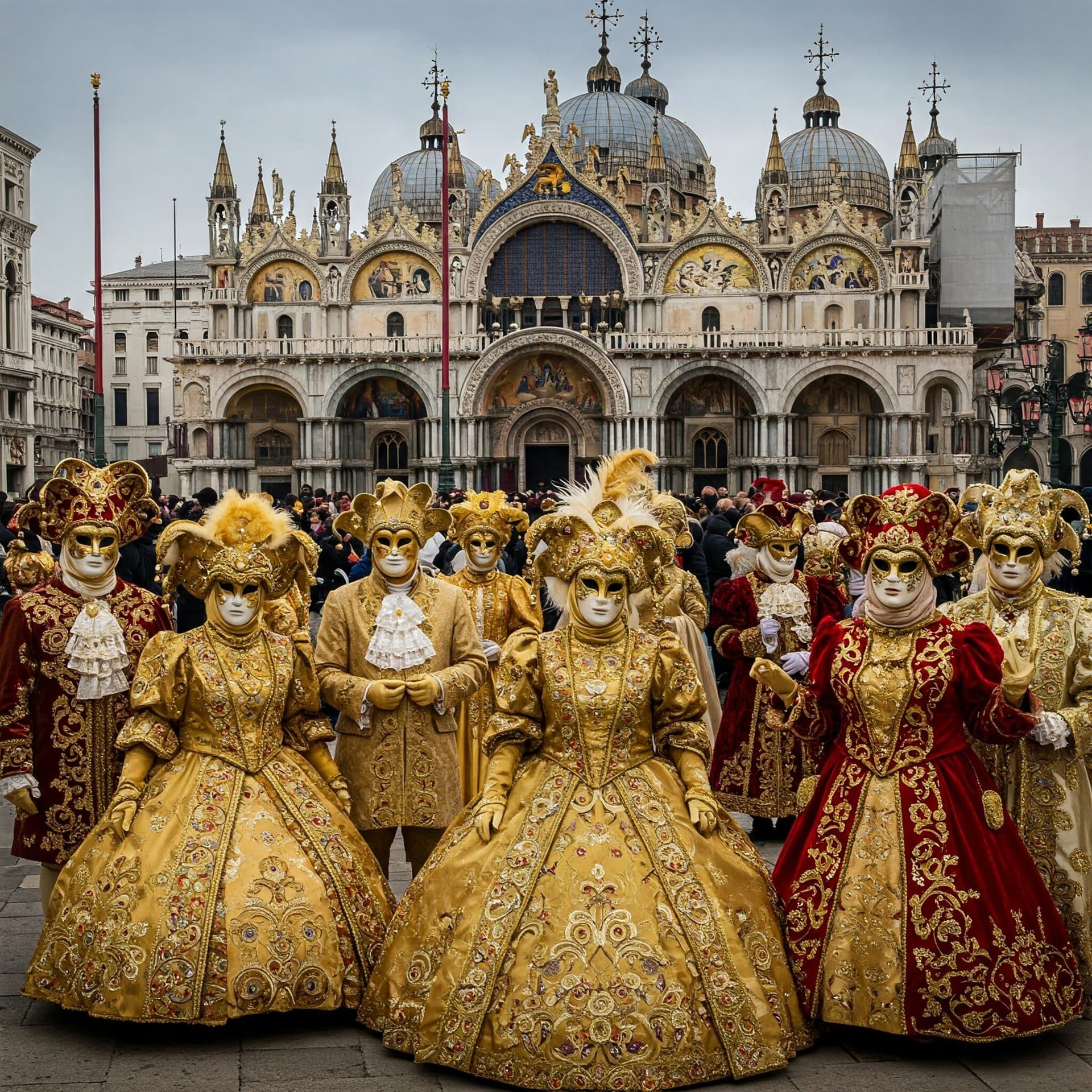Venedig under karnevalen med traditionella masker