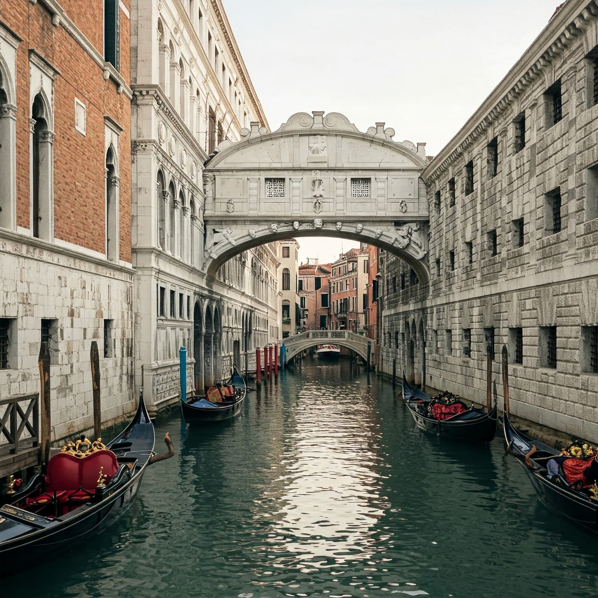 Suckarnas bro (Ponte dei Sospiri) i Venedig, den berömda täckta vita kalkstenbron i barock stil