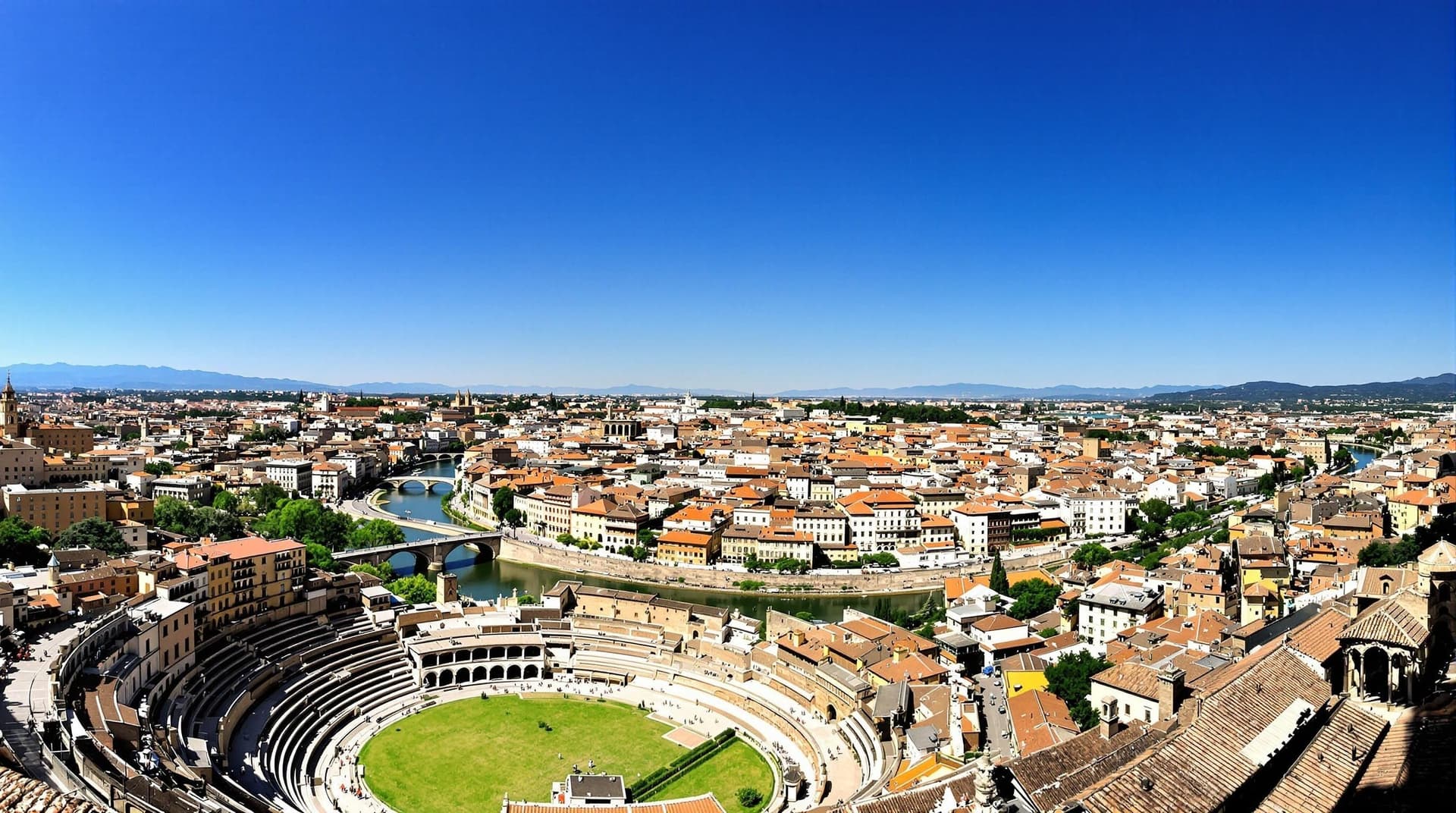 Panoramautsikt över Verona med den romerska arenan och Adige-floden