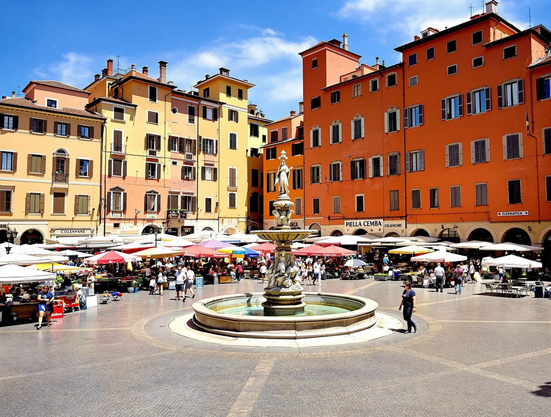 Piazza delle Erbe i Verona, det livliga historiska torget med färgglada byggnader och marknadsstånd