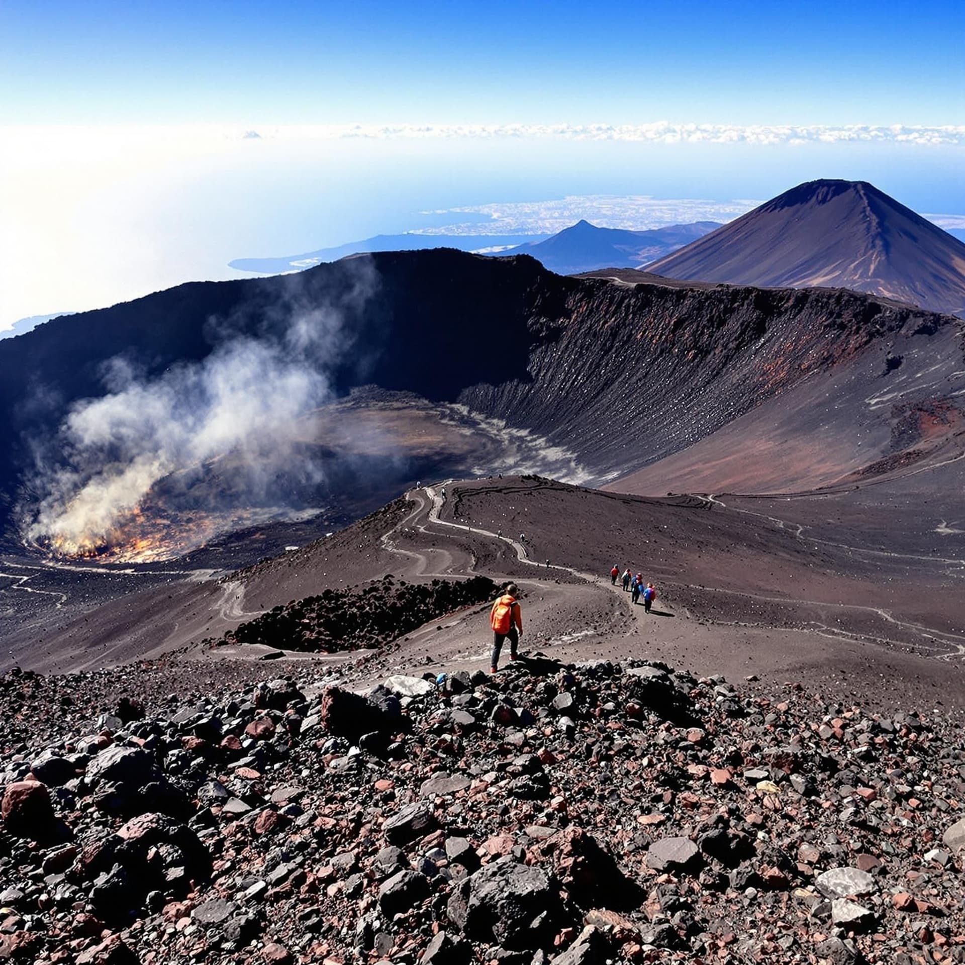 Vandring på Vesuvius med turister som går längs stigen upp mot kratern