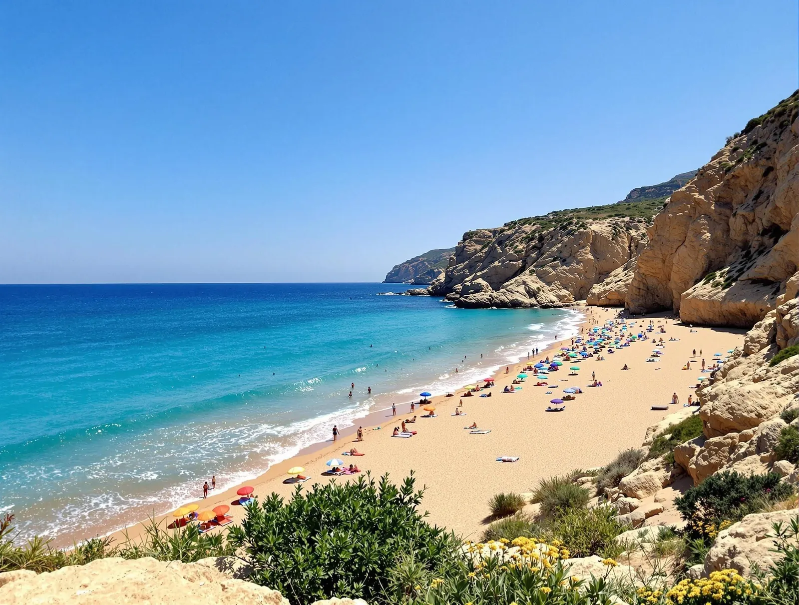 San Leone-stranden nära Agrigento, Sicilien, med gyllene sand och turkost vatten