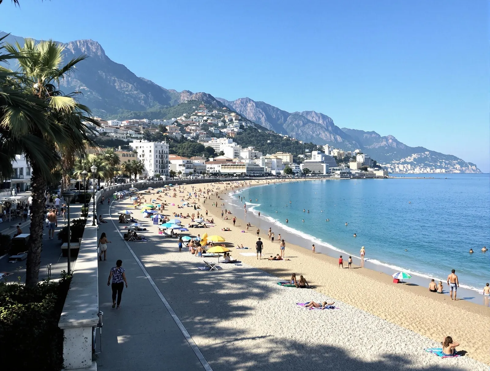 Spiaggia di Maiori på Amalfikusten, den längsta sandstranden på kusten