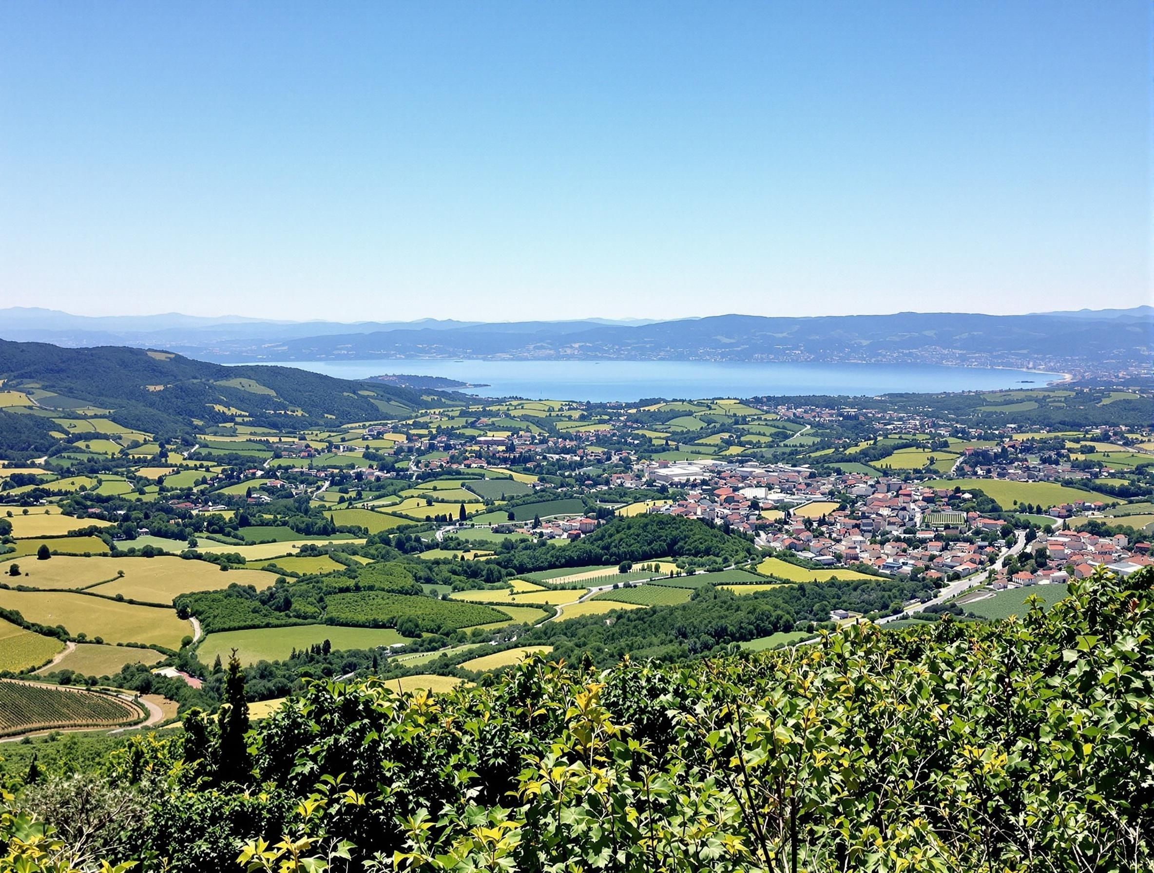 Panoramautsikt över Castelli Romani-regionen i Lazio, Italien, med gröna kullar och små städer