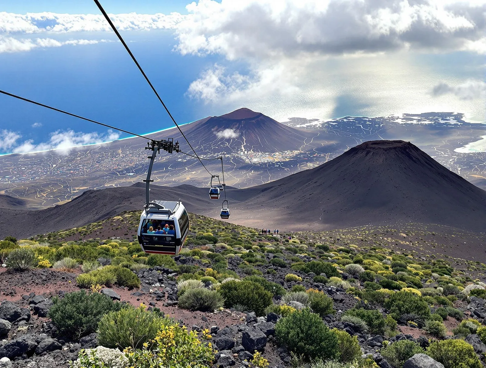 Kabinbanan på Etna som tar besökare upp för vulkanens sluttningar, med dramatiska vyer över landskapet