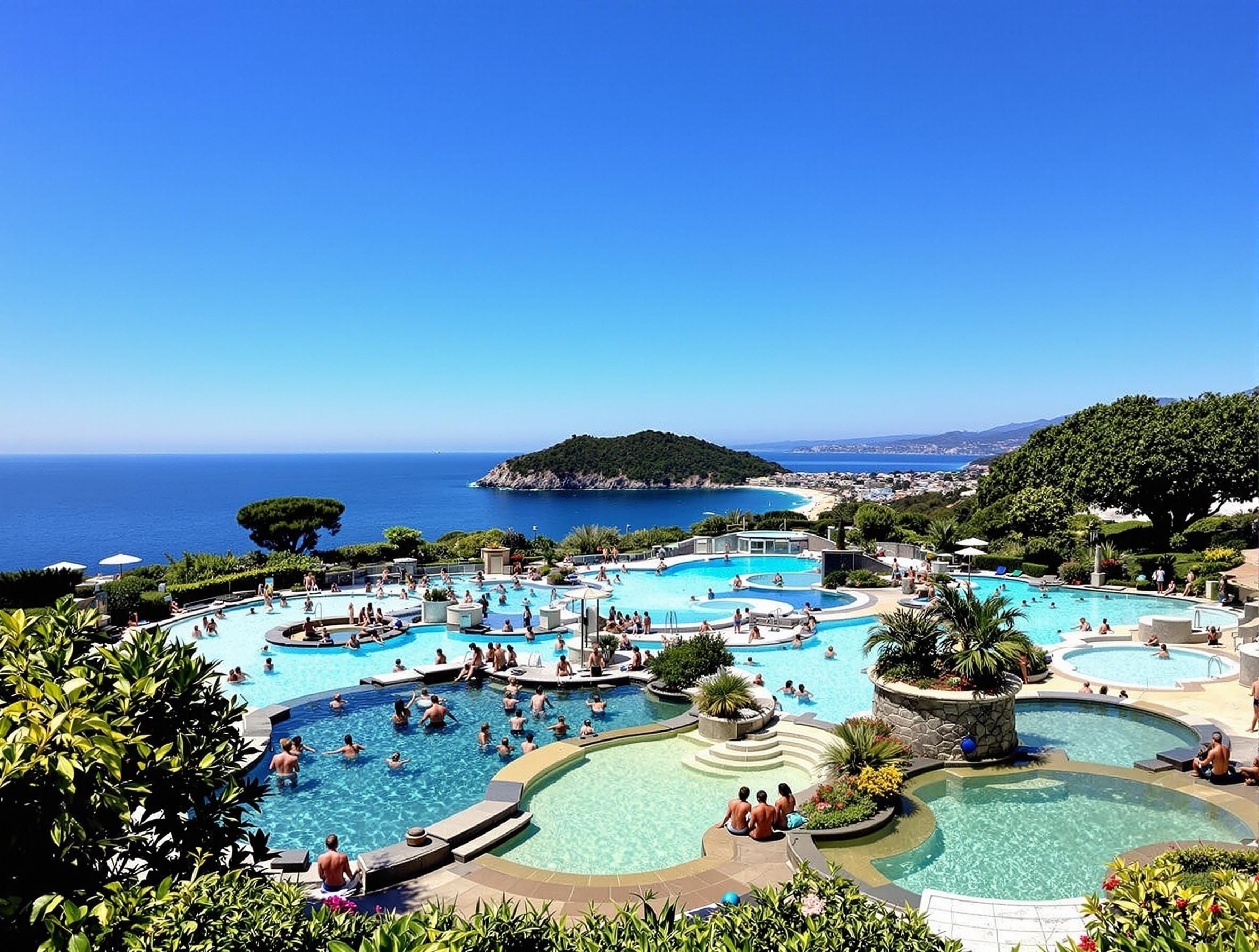 Giardini Poseidon på Ischia, en stor termalbadanläggning med flera pooler i olika temperaturer