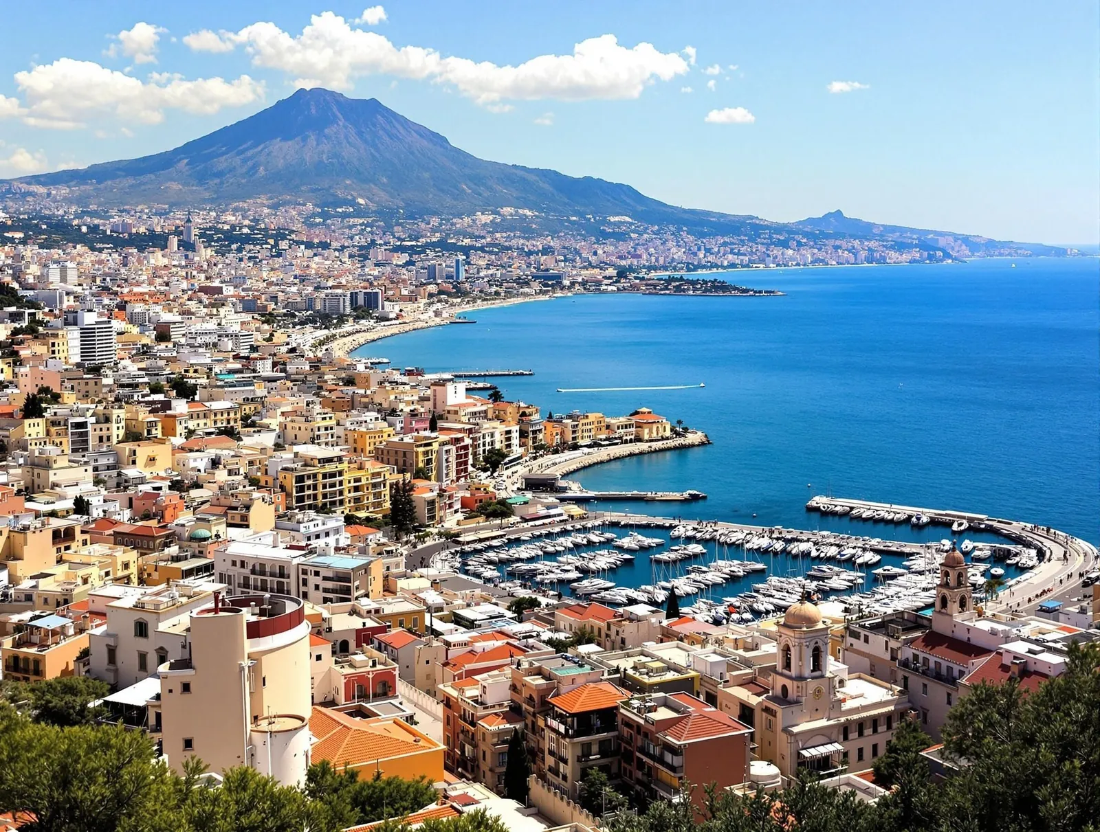 Panoramautsikt över Neapel med Vesuvius i bakgrunden