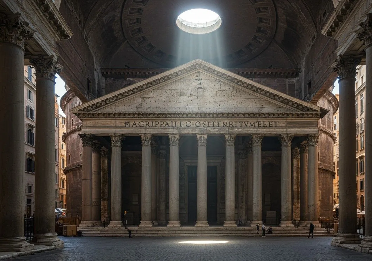 Pantheon med ljusstråle genom öppningen i kupolen