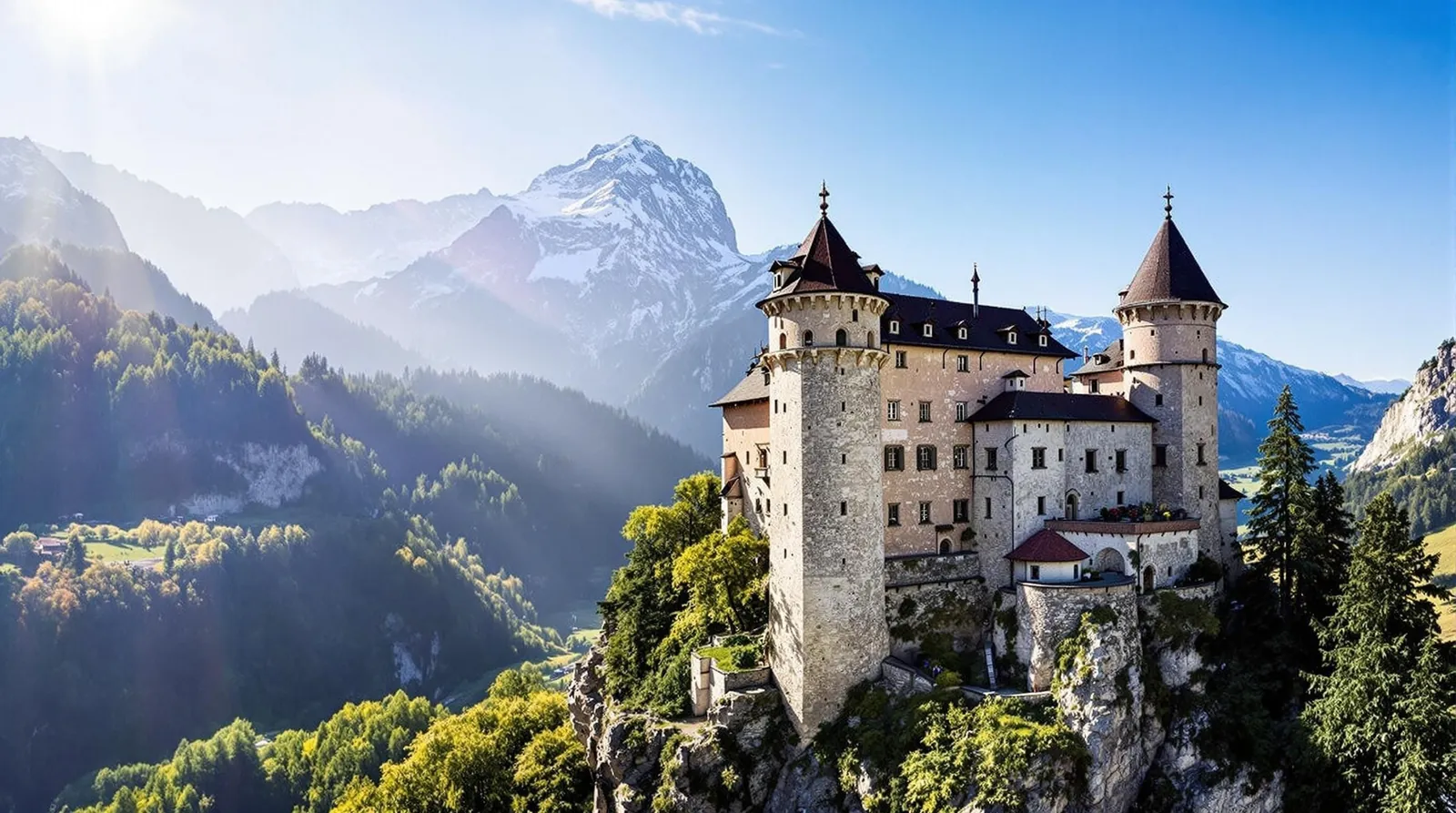 Medeltida slottet Castel Roncolo (Schloss Runkelstein) i Sydtyrolen, Italien, dramatiskt beläget på en klippa