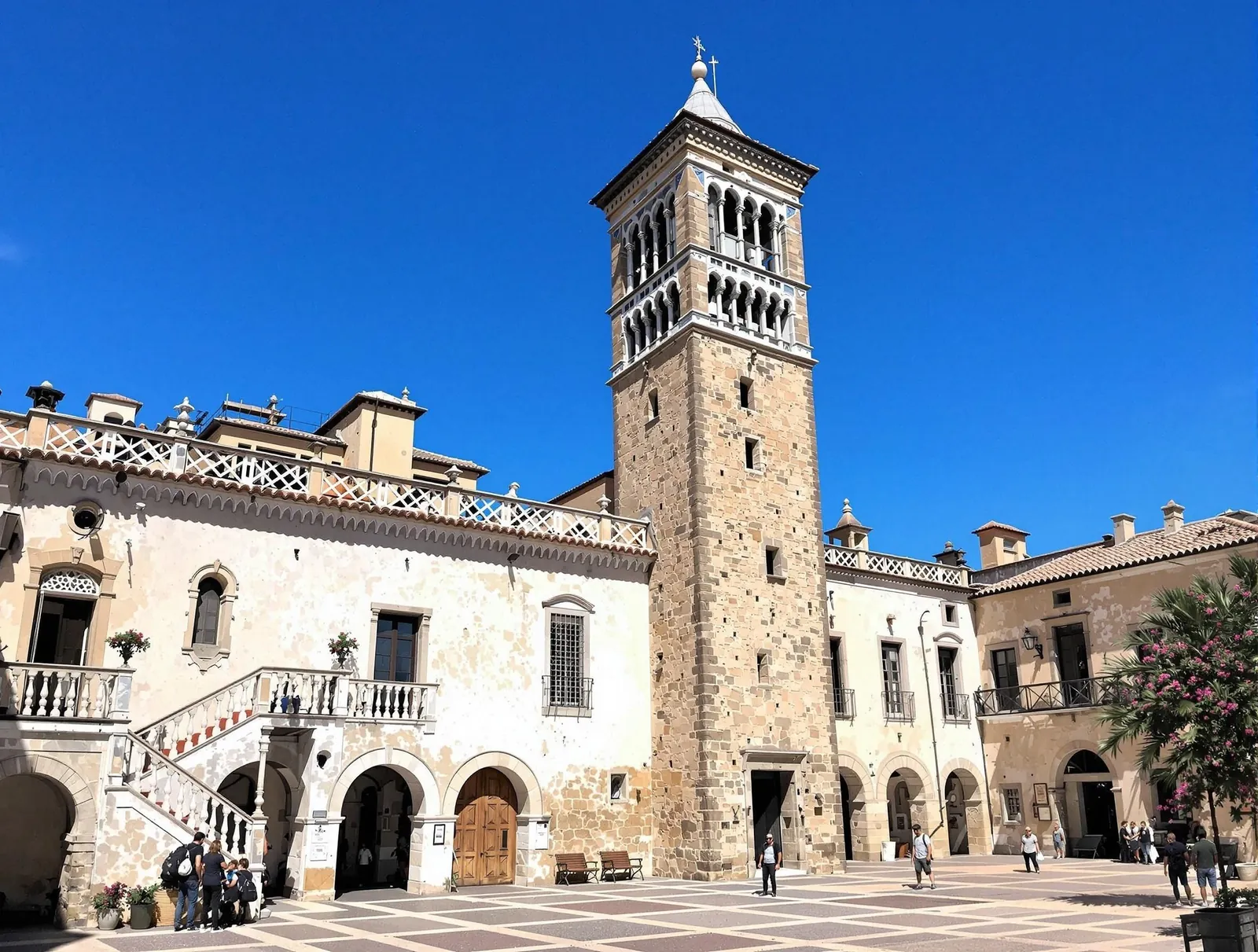 Palazzo Corvaja i Taormina, Sicilien, en av stadens äldsta byggnader med en blandning av arabisk och normandisk arkitektur