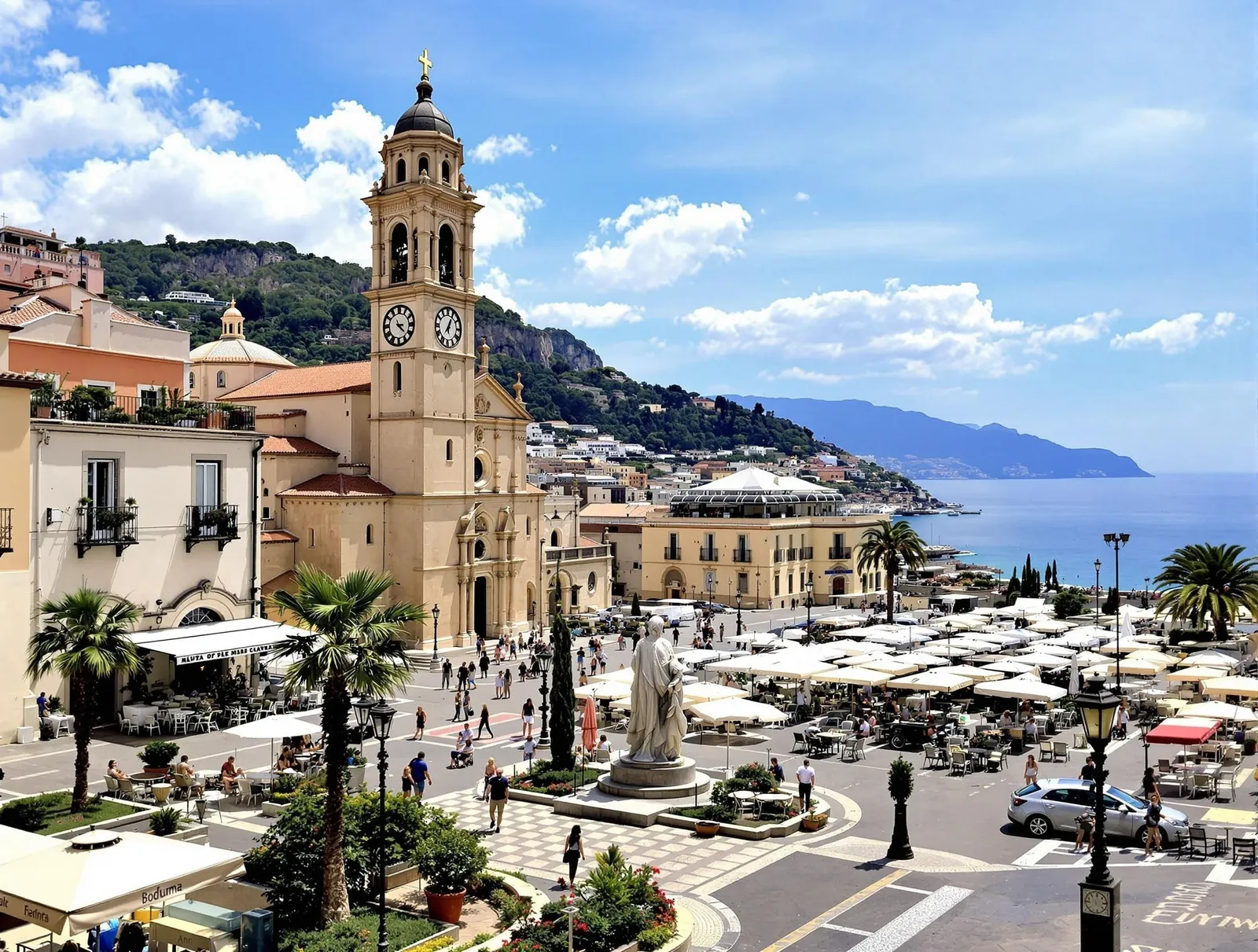 Piazza IX Aprile i Taormina, Sicilien, det berömda torget med sin terrass som erbjuder spektakulär utsikt