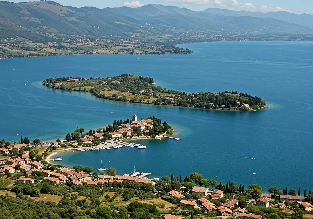Trasimenosjön med öar och stränder